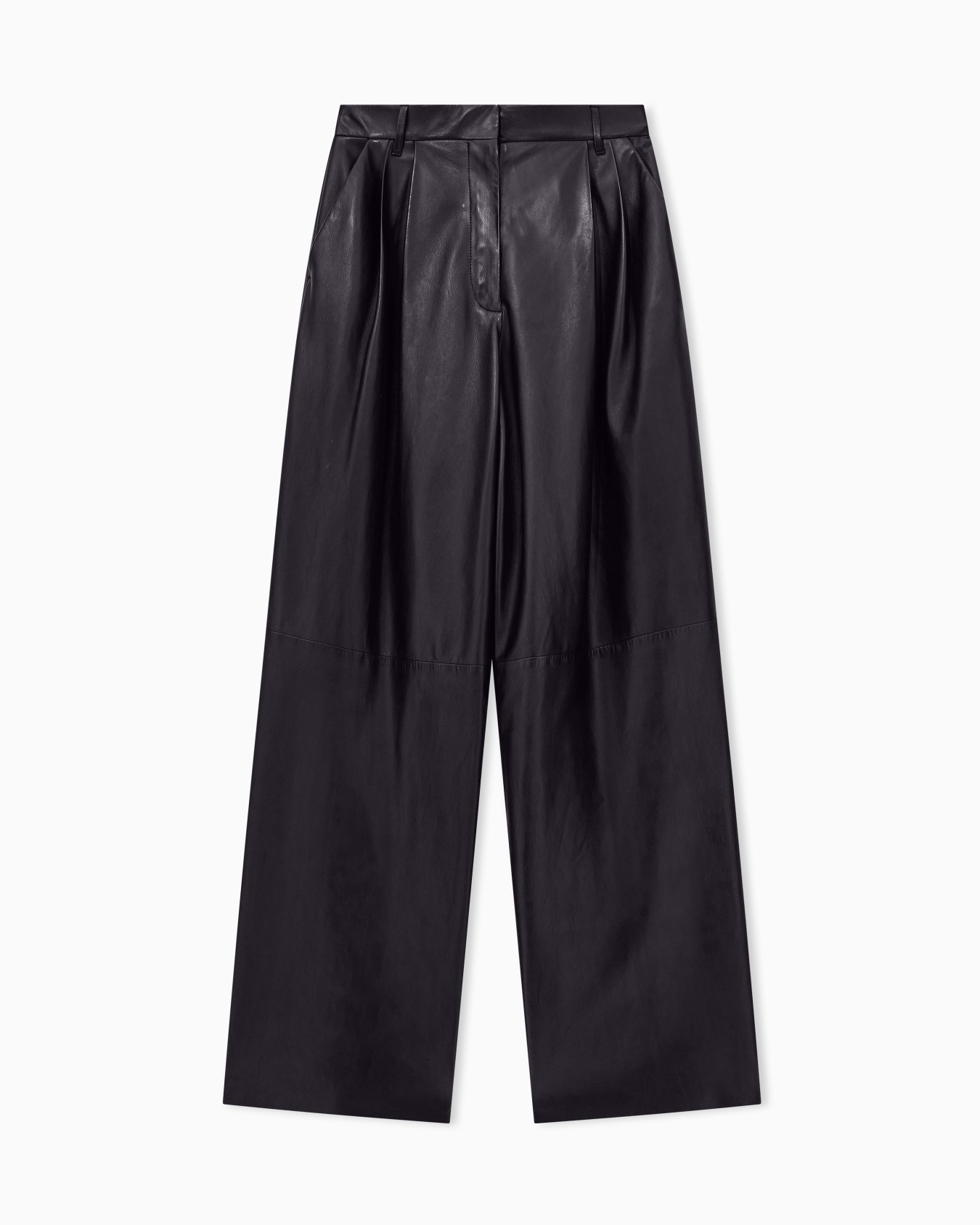 Trousers with wide pleats in nappa leather Slide 0