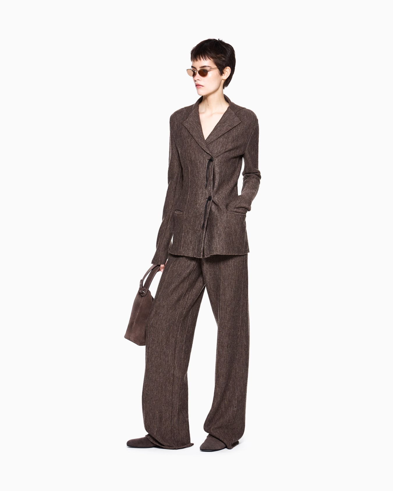 Trouser New Normal wide-leg virgin wool jersey with back zip Slide 1