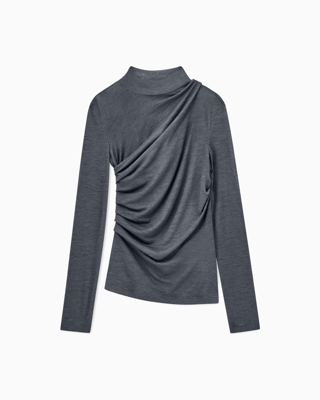 Jersey de lana con cuello chimenea y drapeado frontal Diapositiva 0