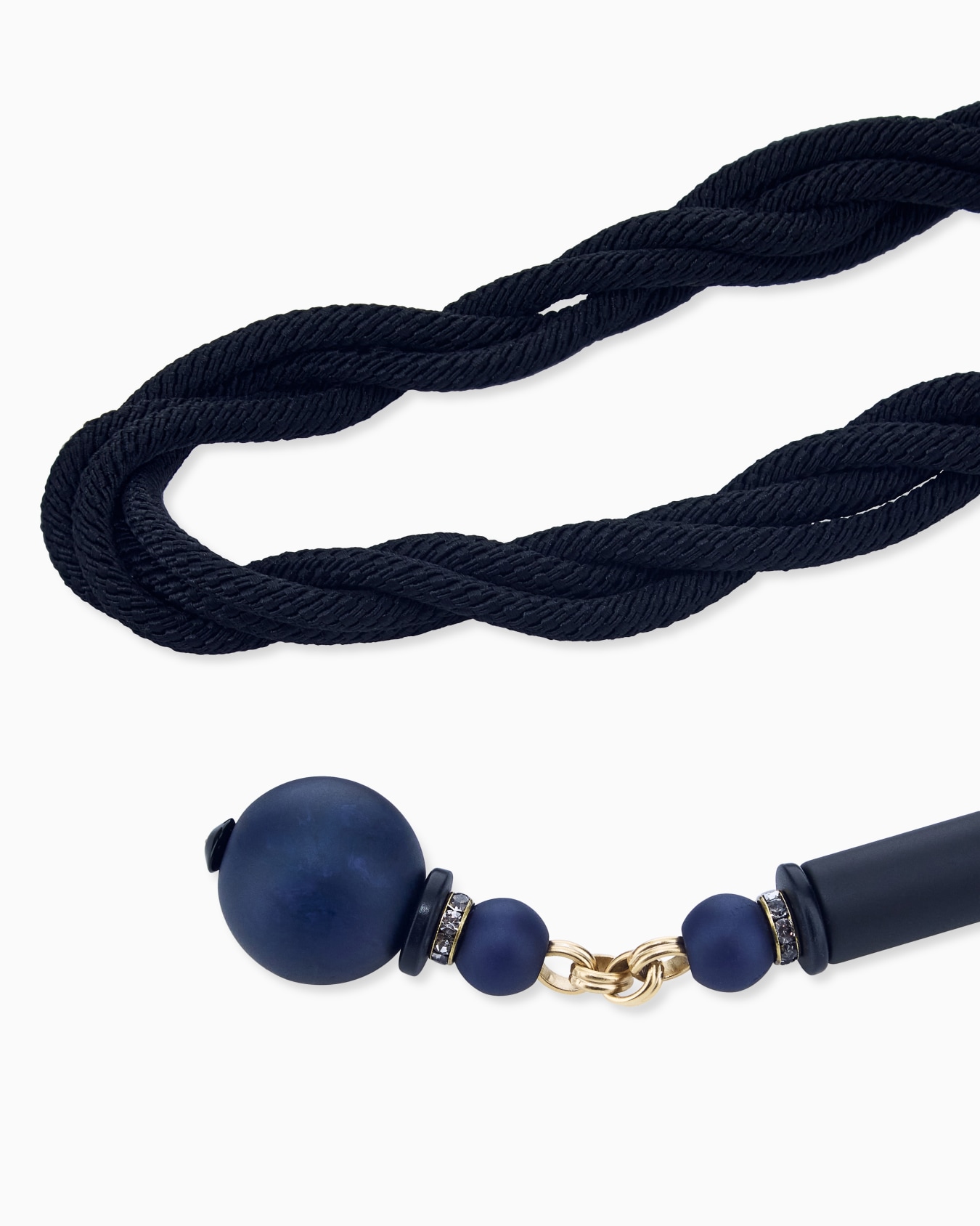 Necklace in viscose and brass with acrylic and glass 슬라이드 1