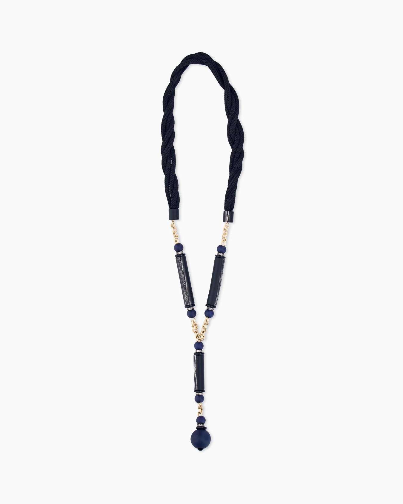 Necklace in viscose and brass with acrylic and glass 슬라이드 0