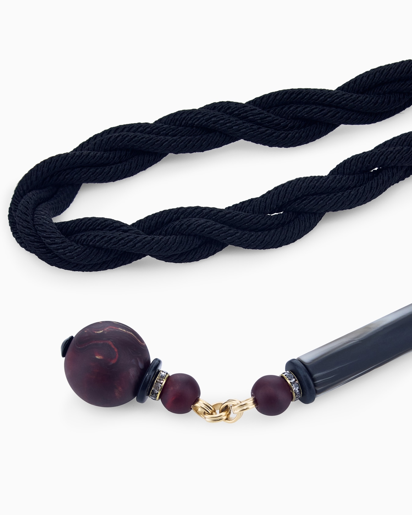 Necklace in viscose and brass with acrylic and glass 슬라이드 1