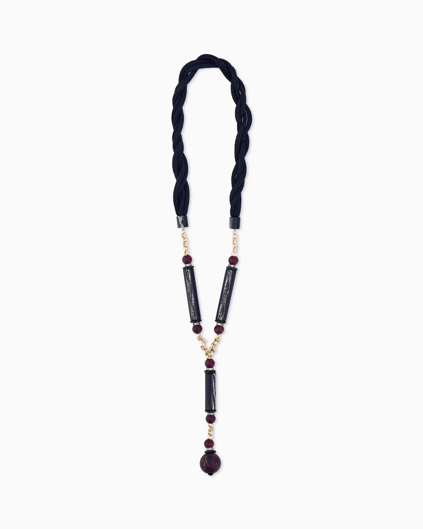 Necklace in viscose and brass with acrylic and glass 슬라이드 0