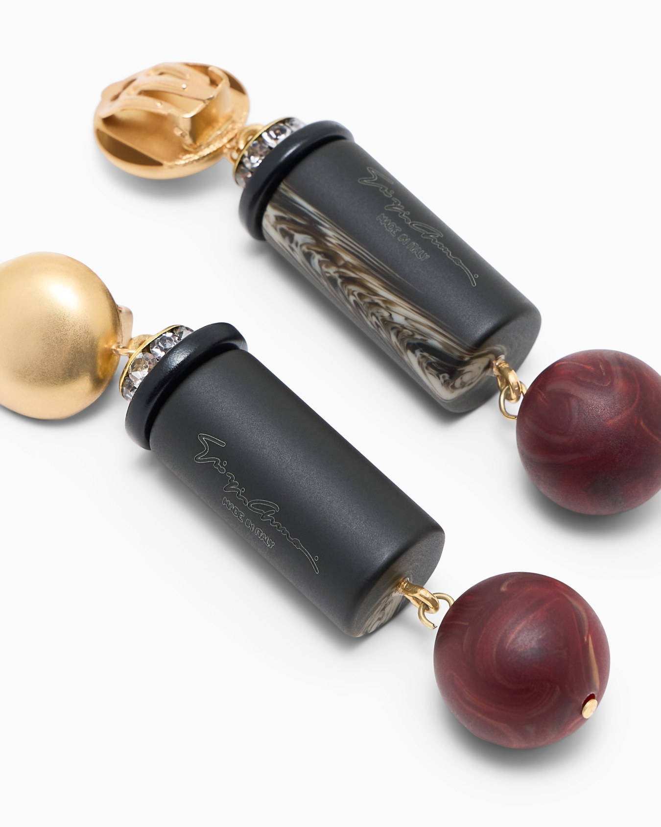 Pendientes largos de latón con esfera jaspeada y cristales Diapositiva 1