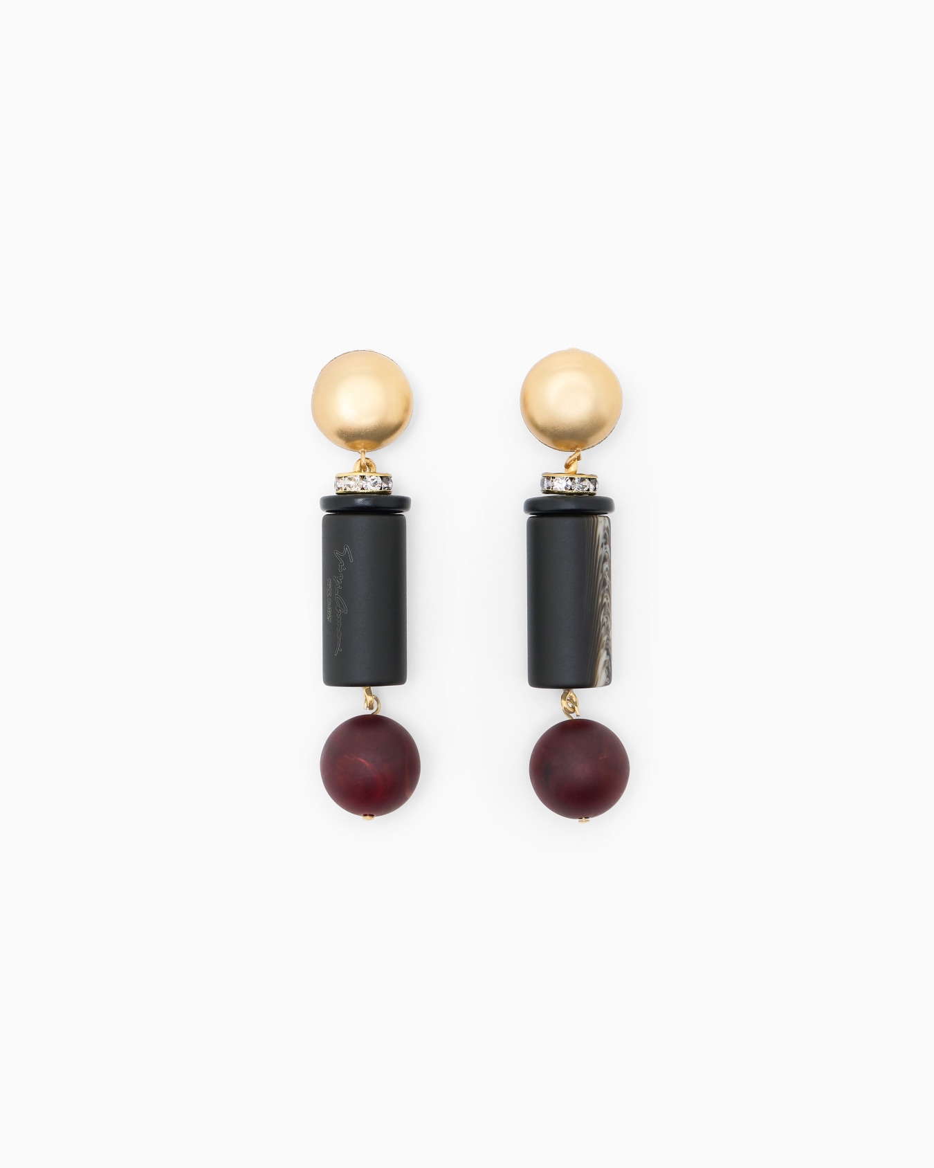 Pendientes largos de latón con esfera jaspeada y cristales Diapositiva 0
