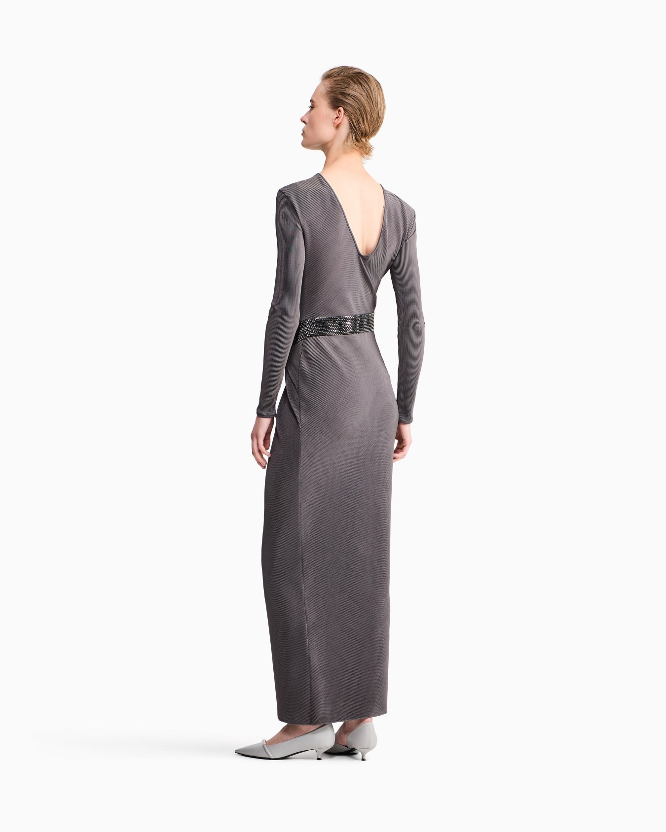 Dress pleated jersey with back V-neck and sequin detail Slide 4