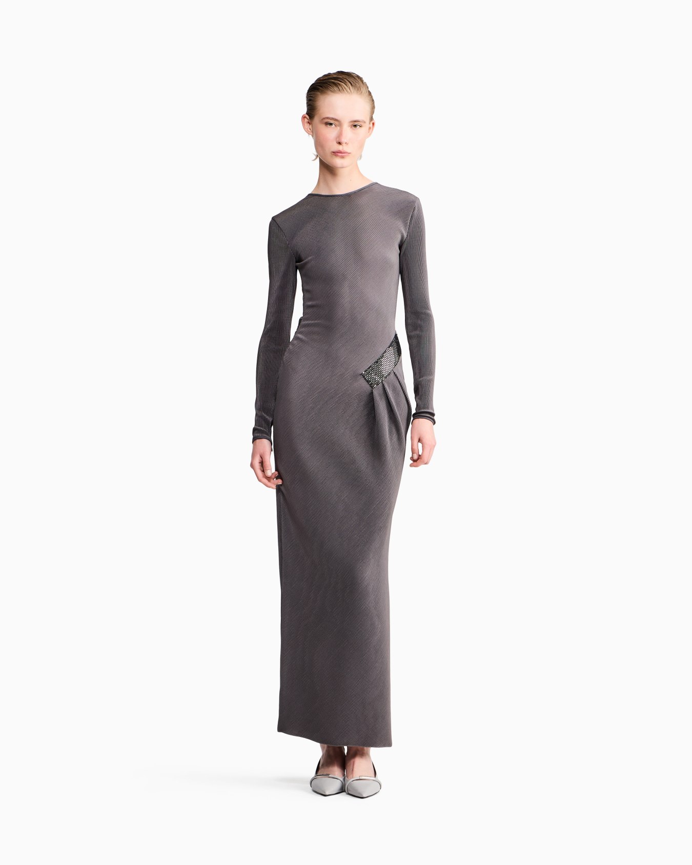 Dress pleated jersey with back V-neck and sequin detail Slide 1