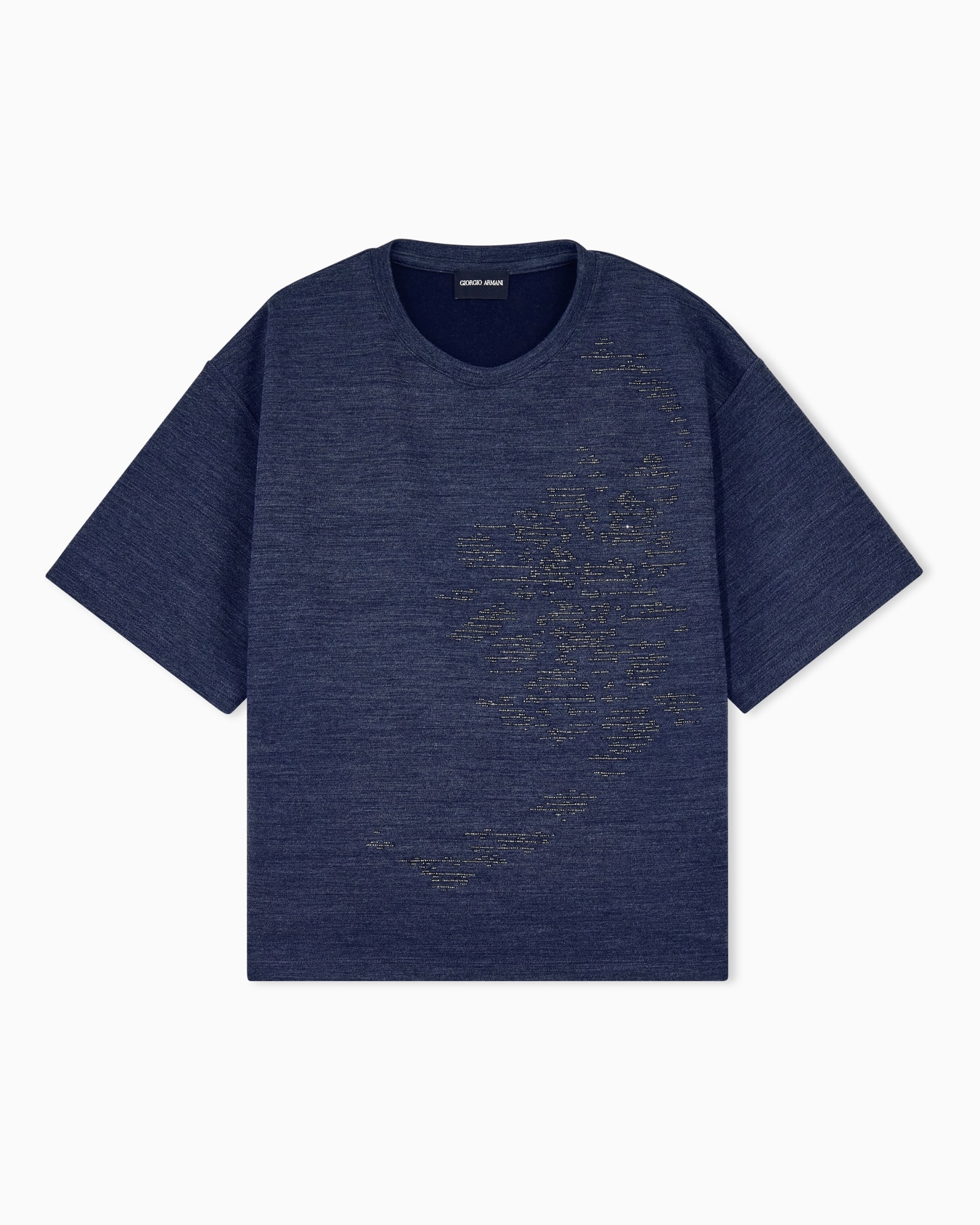 ウールとコットンのデニム風Tシャツ、マイクロビーズ刺繍付き スライドする 0