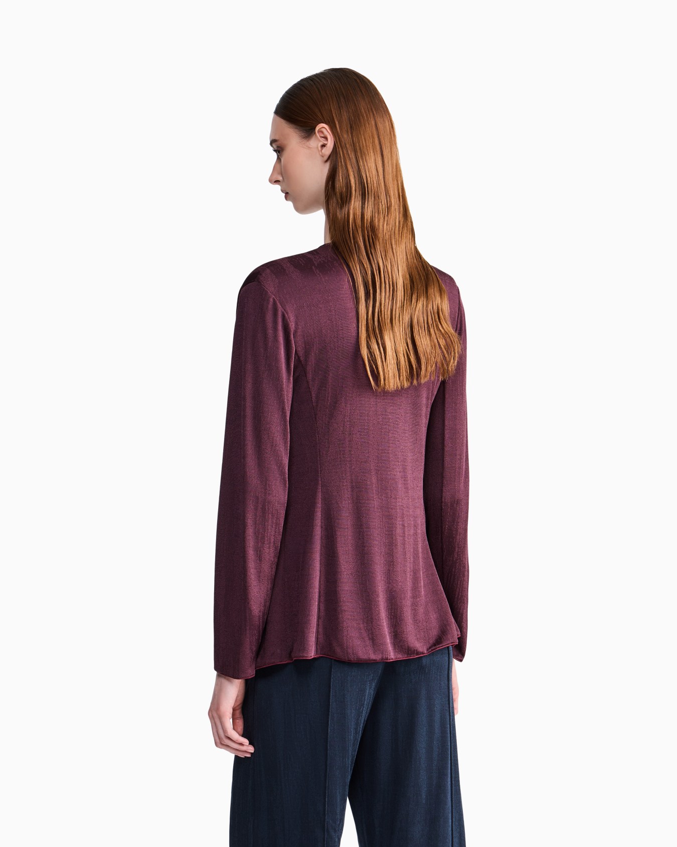 Chaqueta de viscosa jacquard con escote en v y punto smock Diapositiva 5