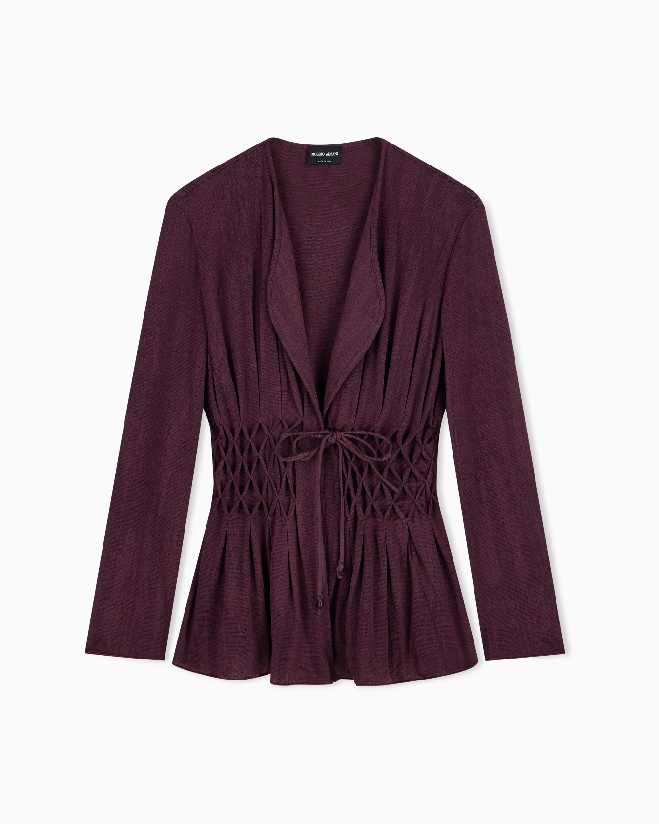 Chaqueta de viscosa jacquard con escote en v y punto smock Diapositiva 0