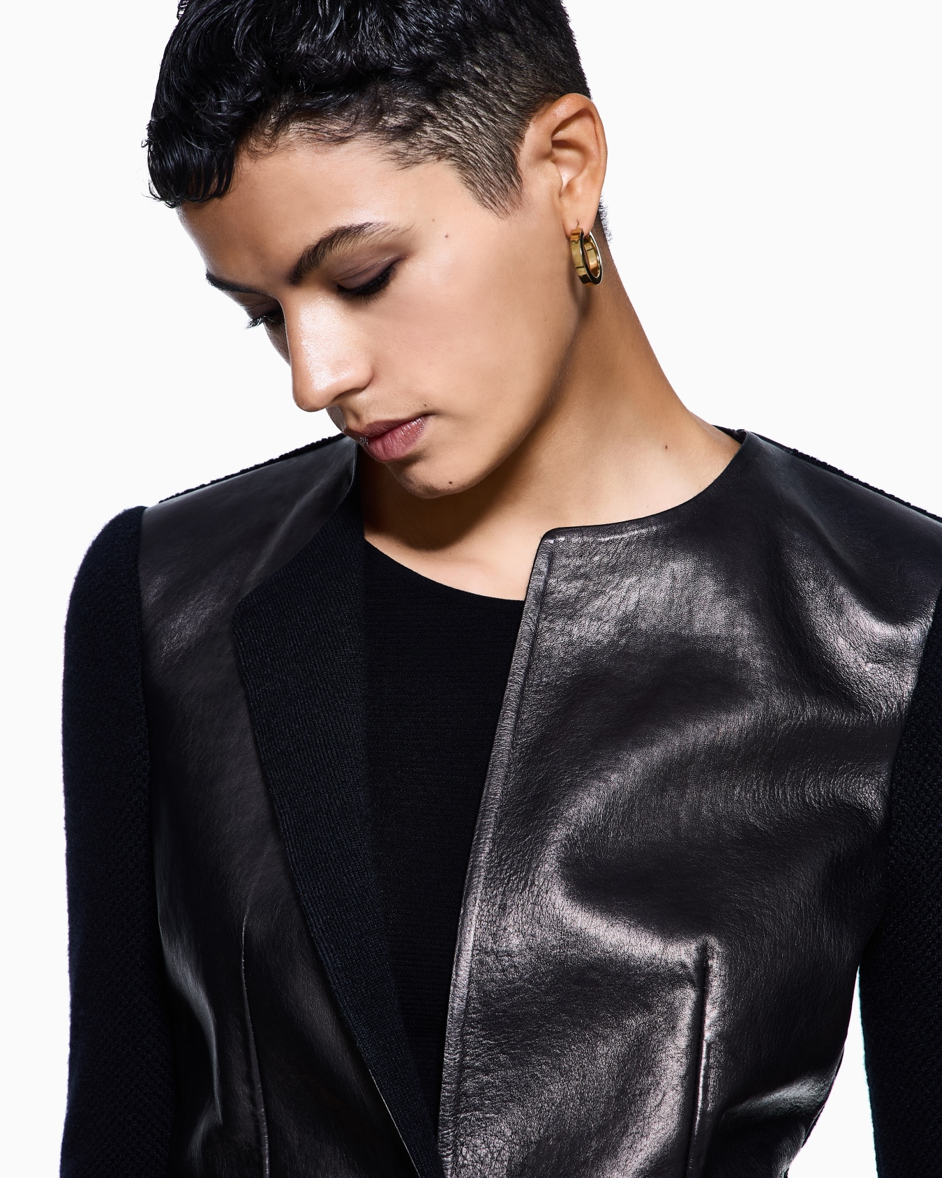 Single-breasted, nappa-leather and cashmere jacket Slide 3