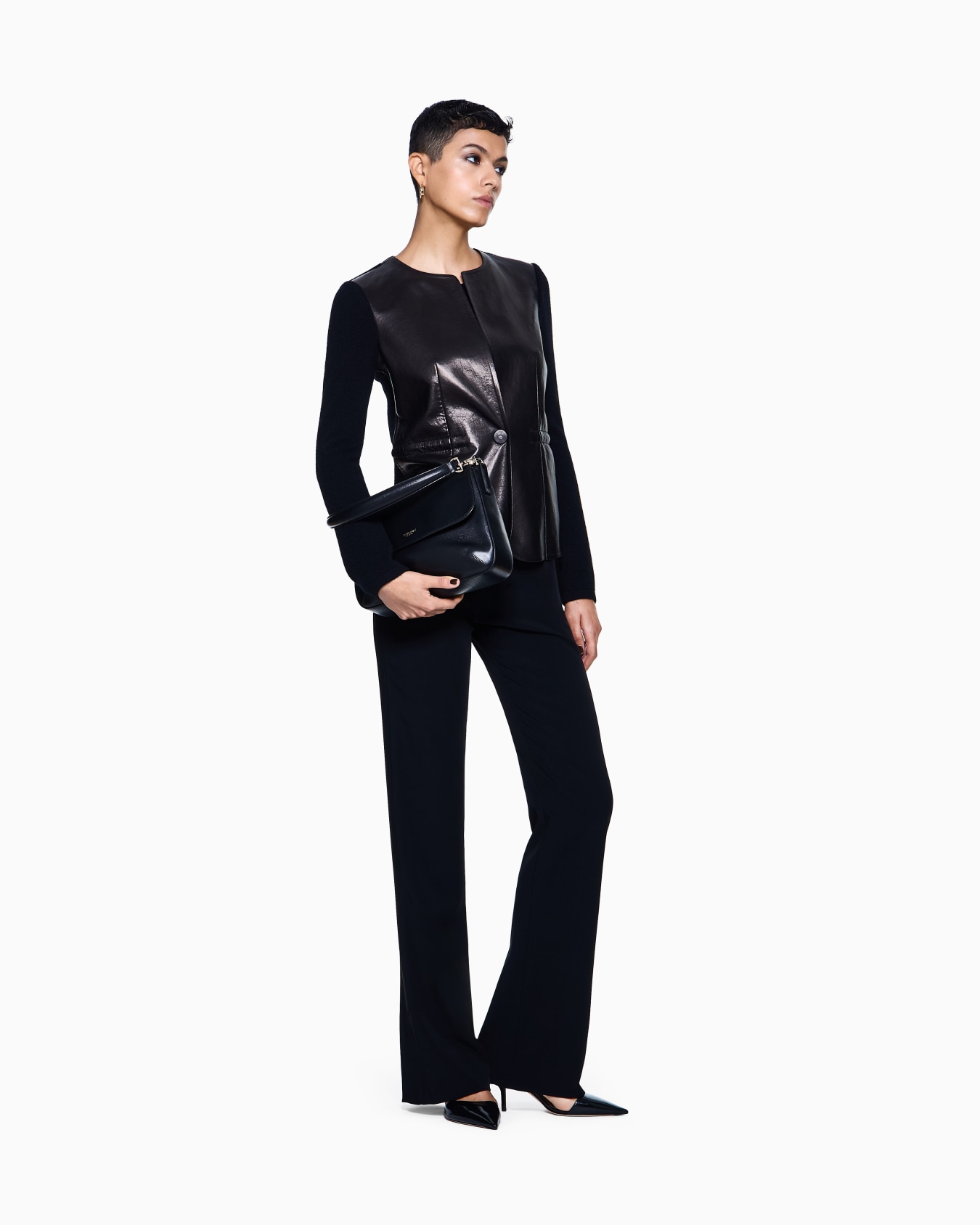 Single-breasted, nappa-leather and cashmere jacket Slide 1