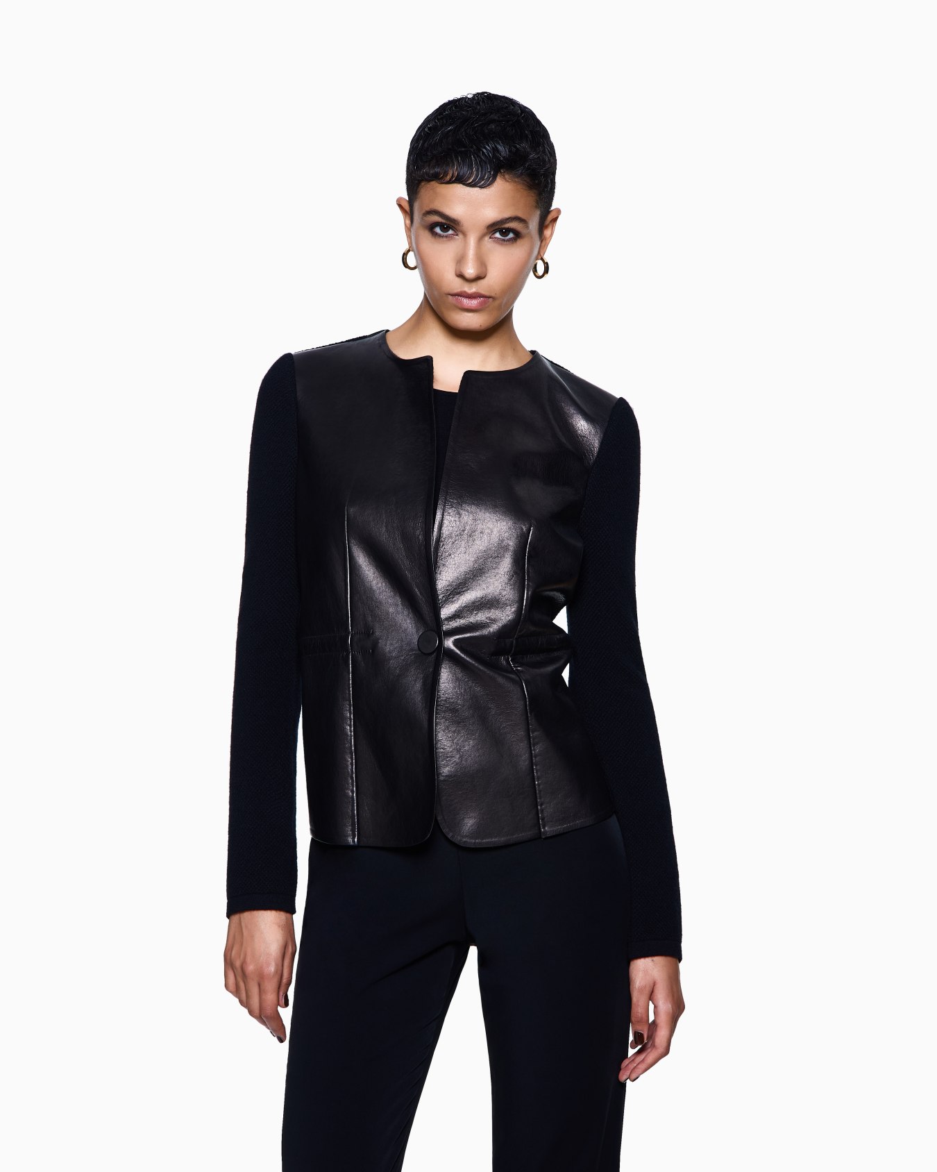 Single-breasted, nappa-leather and cashmere jacket Slide 2