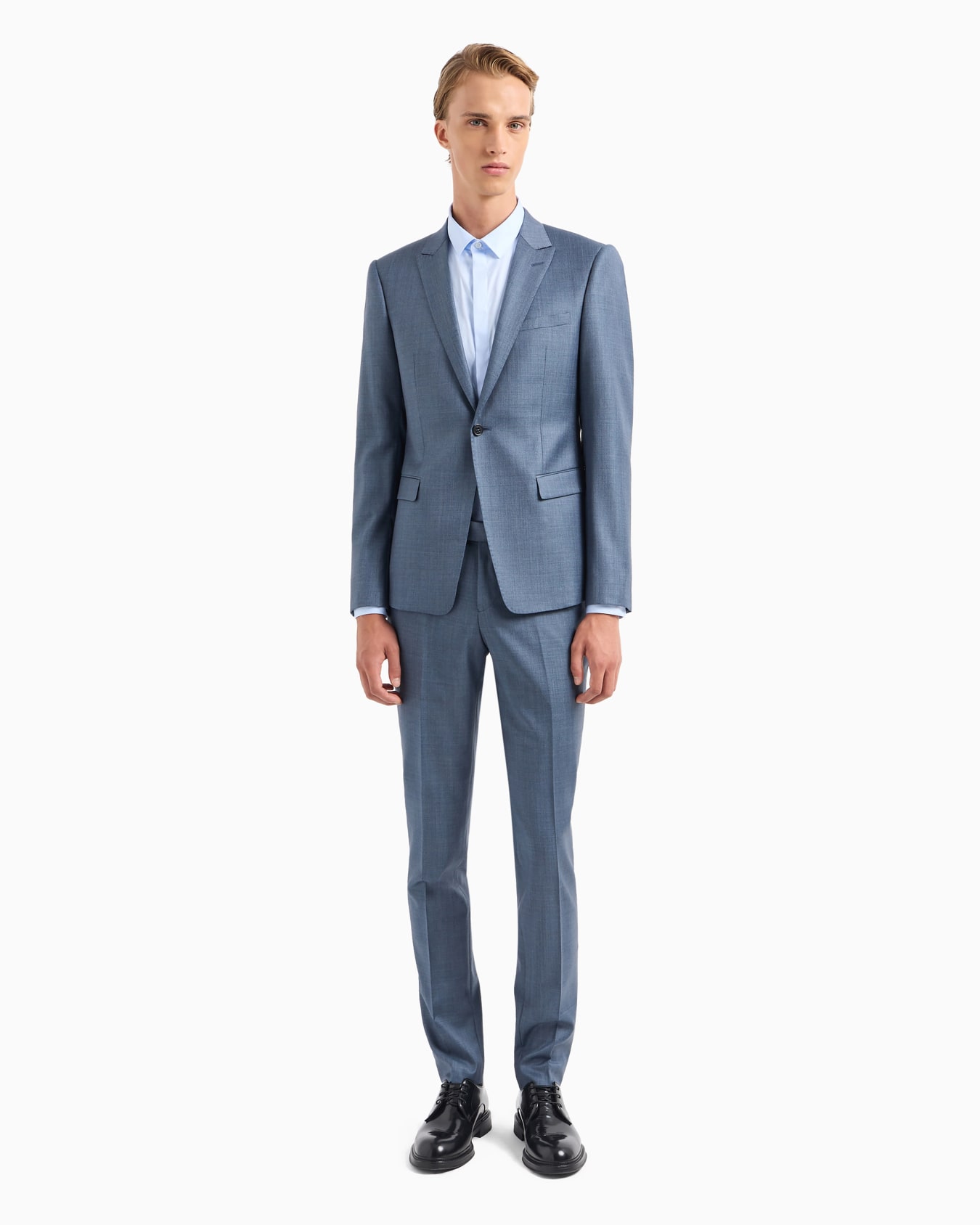 Single-breasted slim-fit jacket with peak lapels in a silky-finish grisaille Slide 1