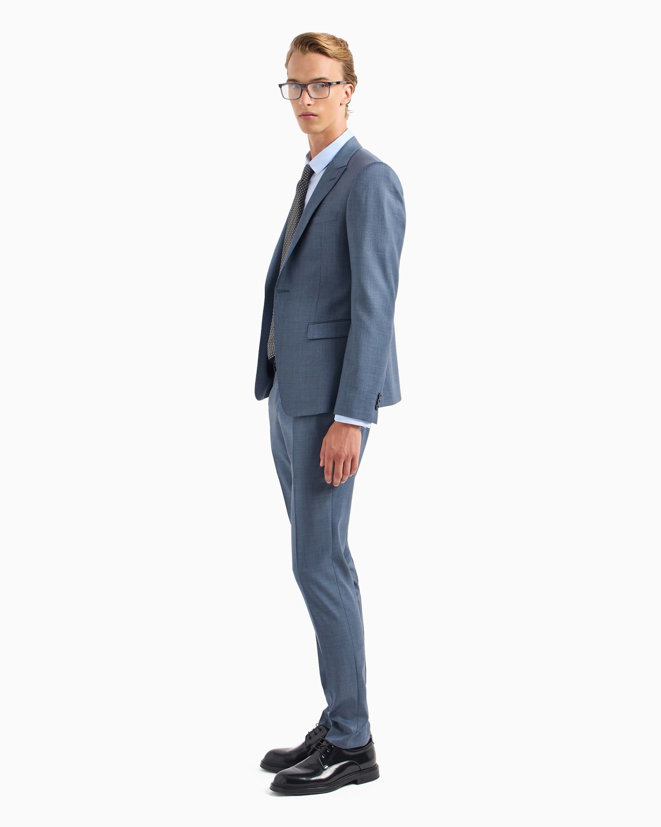 Single-breasted slim-fit jacket with peak lapels in a silky-finish grisaille Slide 3