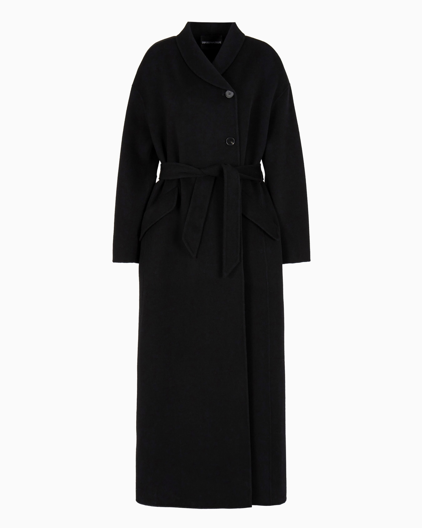 Long wool cloth coat with off-centre closure and belt Slide 0