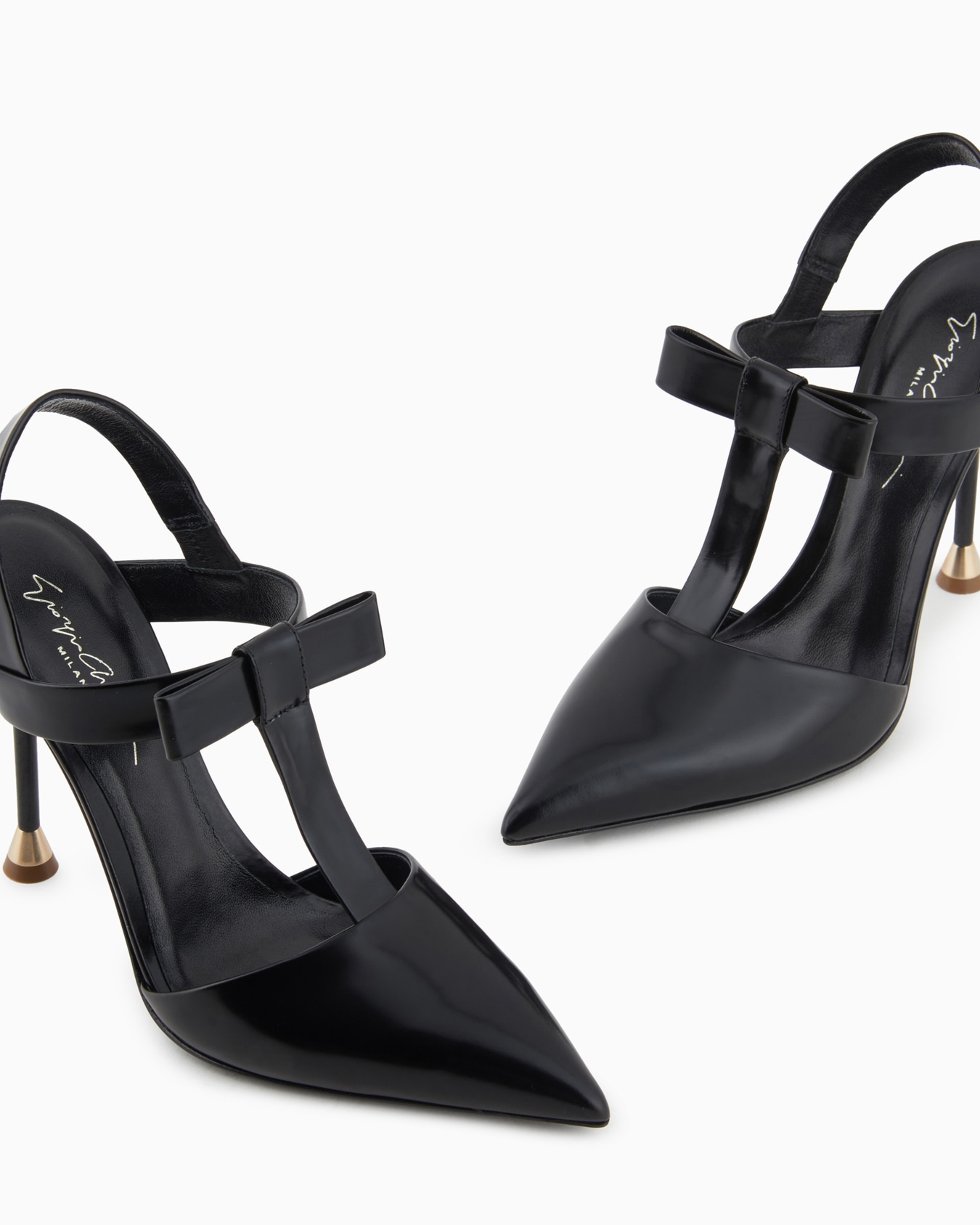 Brushed leather T-bar court shoes with bow Slide 4
