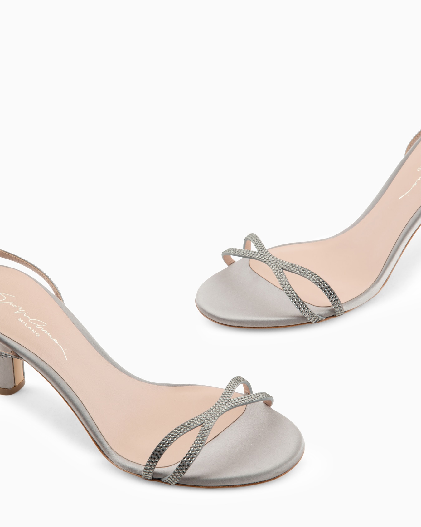 Satin and rhinestone heeled sandals Slide 4