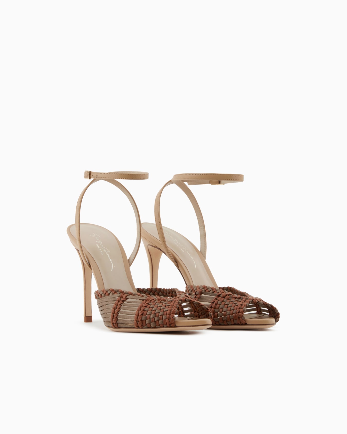Woven leather heeled sandals Slide 1
