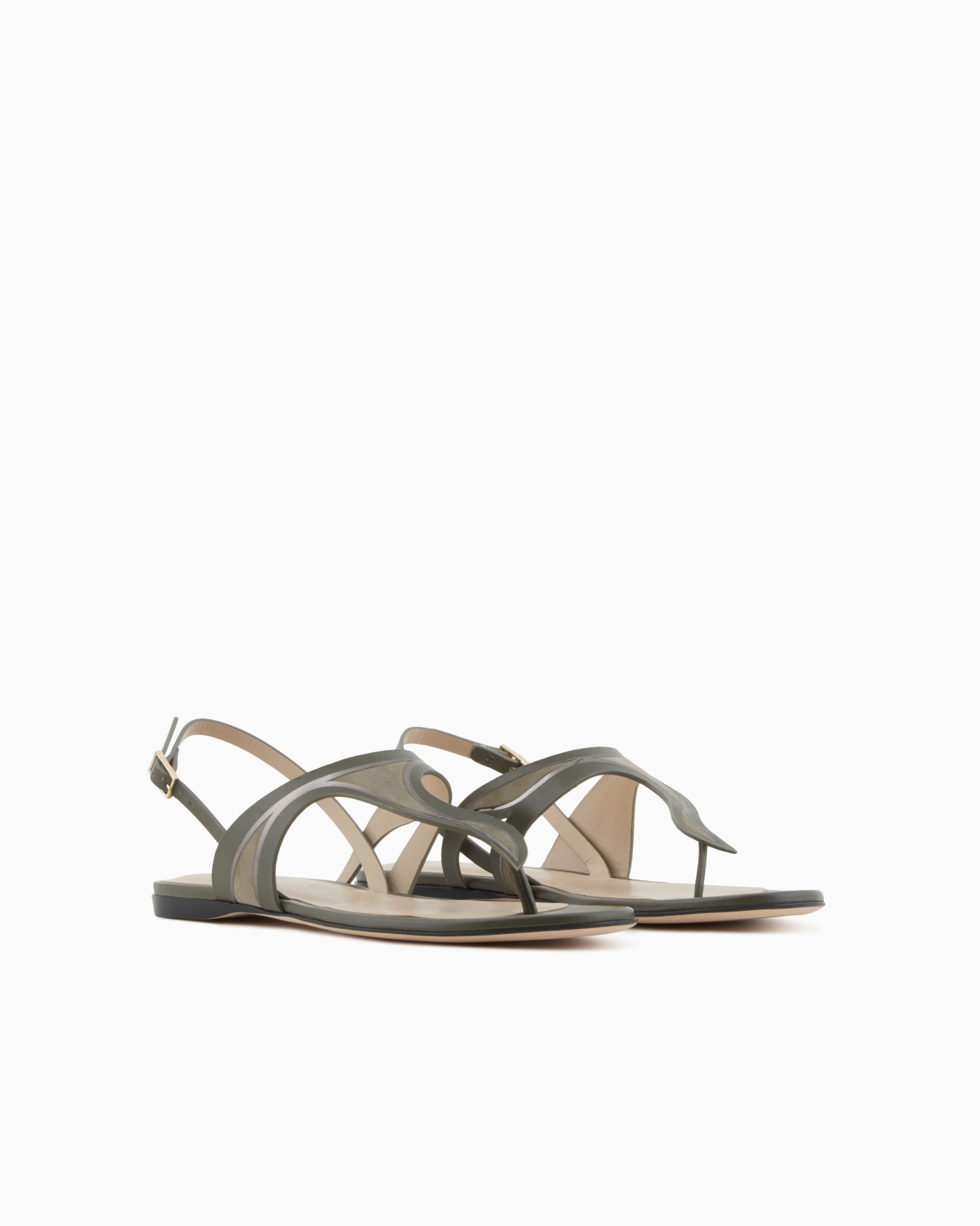 Leather and suede flat thong sandals Slide 1