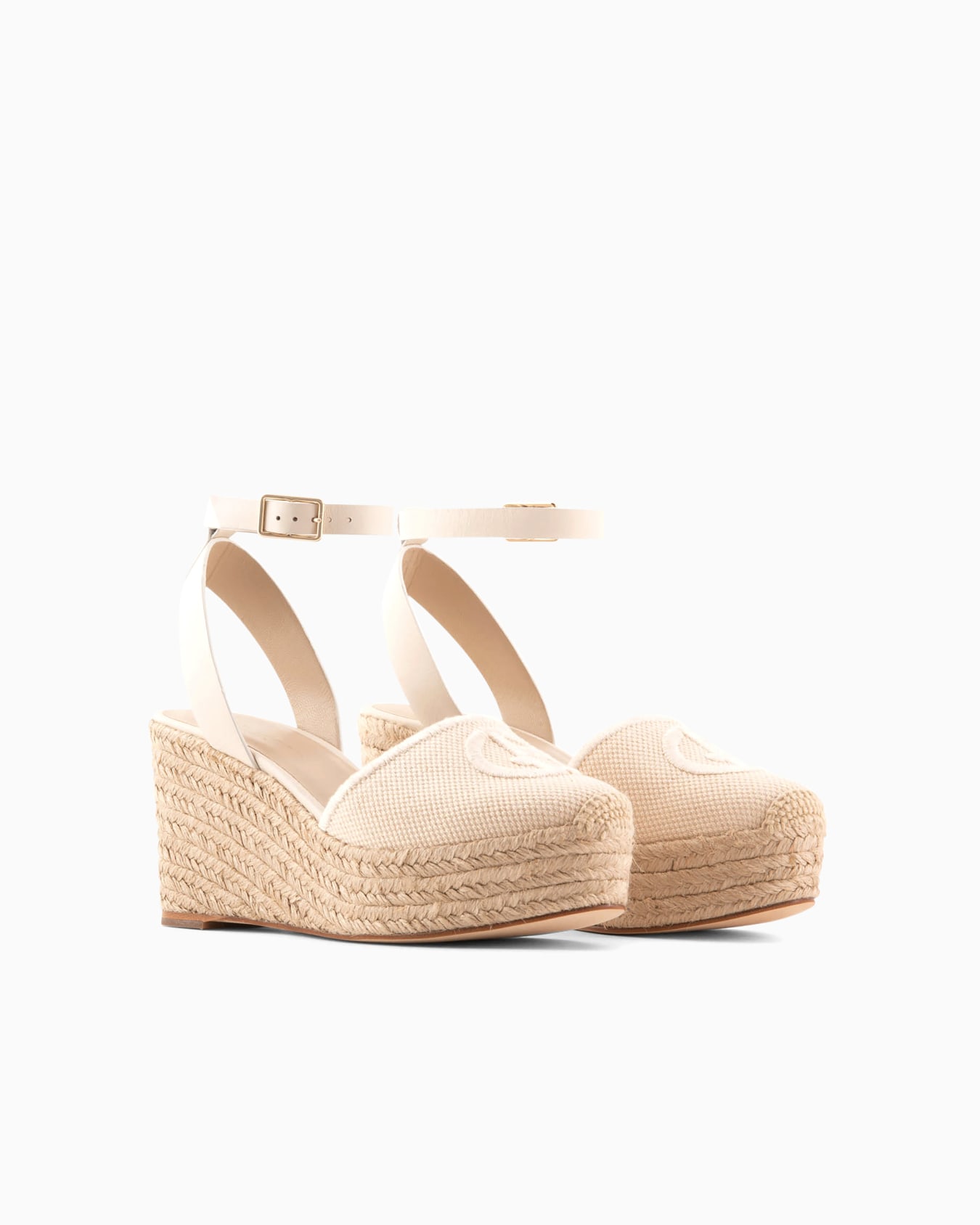 Espadrillas in cotone con zeppa e logo ricamato Slide 1