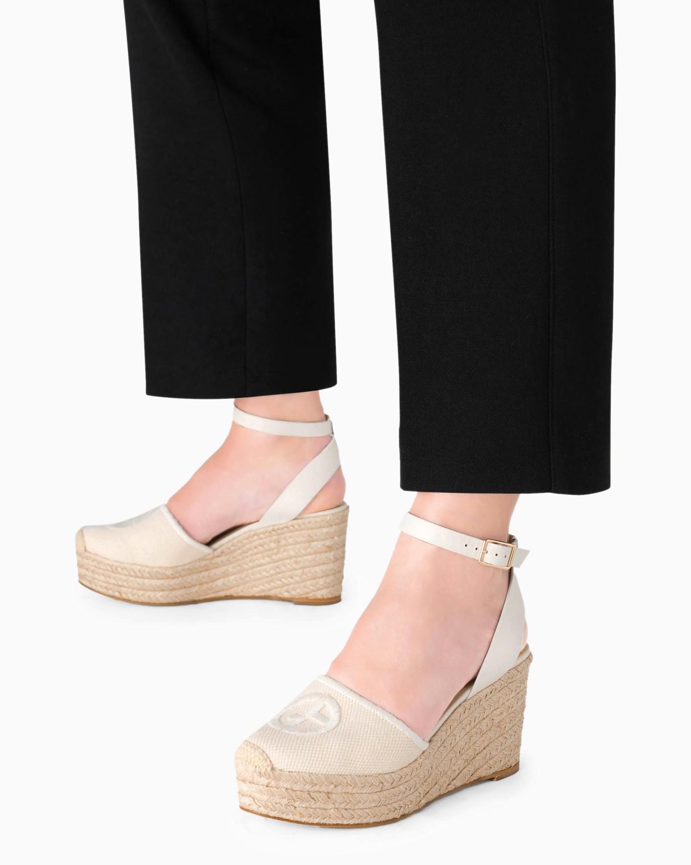 Espadrillas in cotone con zeppa e logo ricamato Slide 5