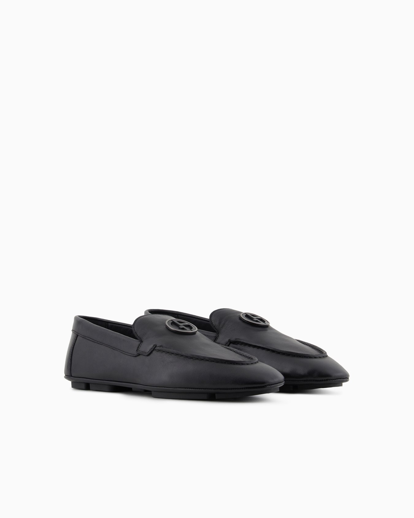 Leather loafers with metal logo Slide 1