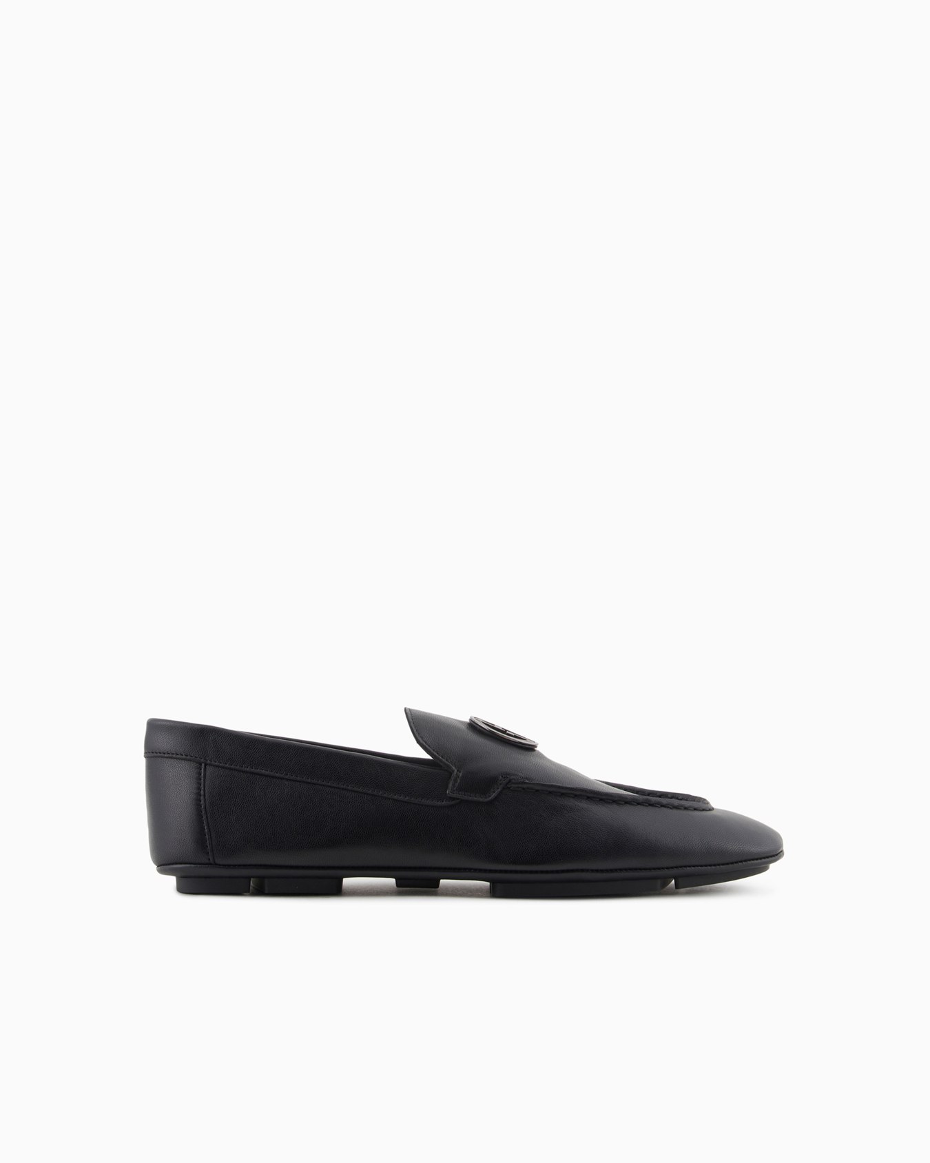 Leather loafers with metal logo Slide 0