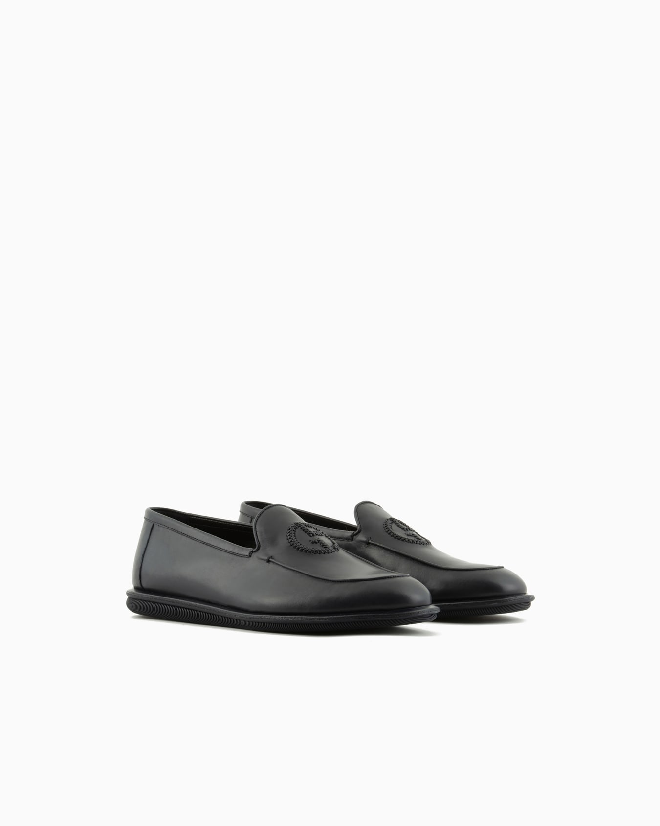 Vintage nappa leather loafers with embroidered logo Slide 1