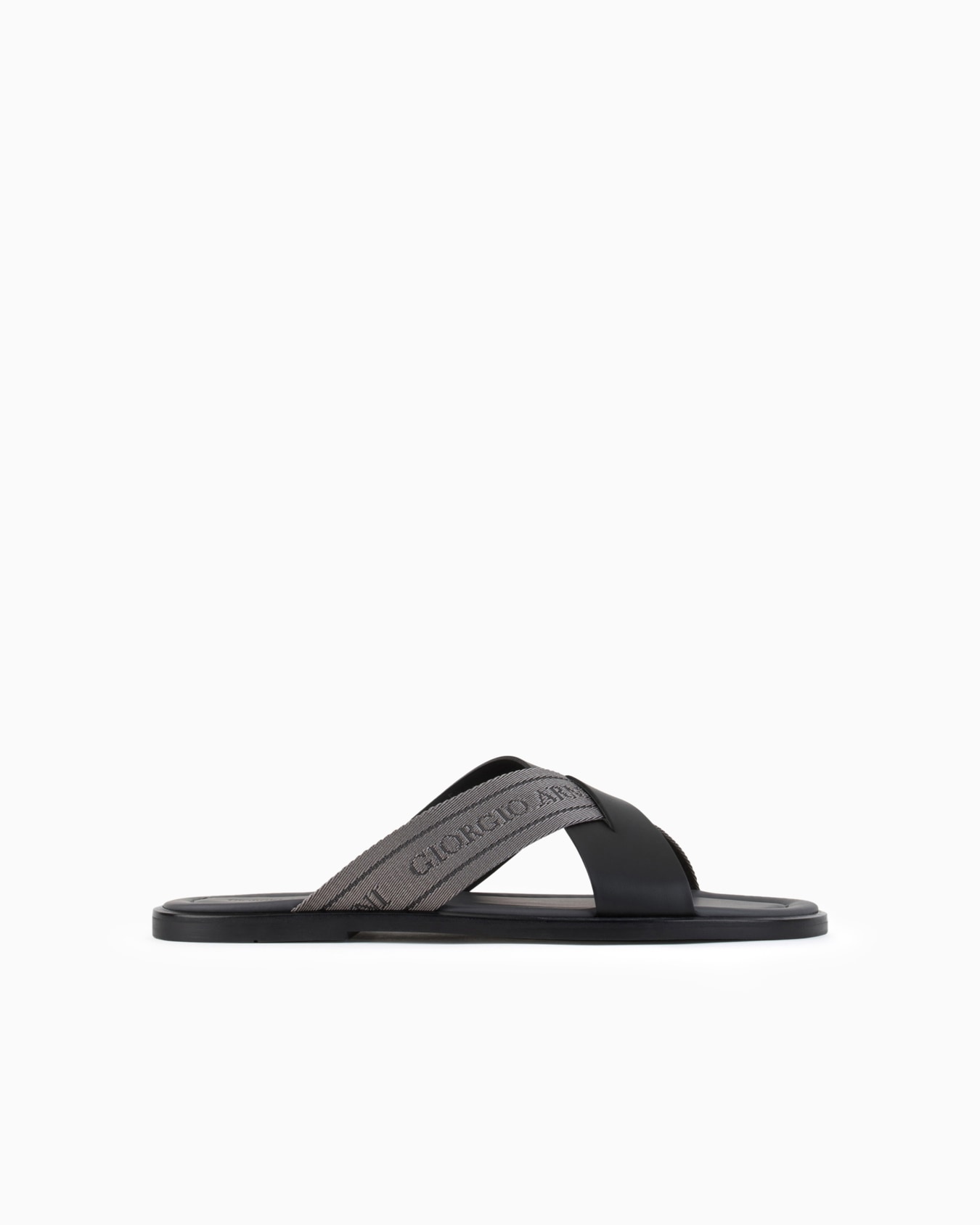 Leather cross sandals with two-toned tape Slide 0