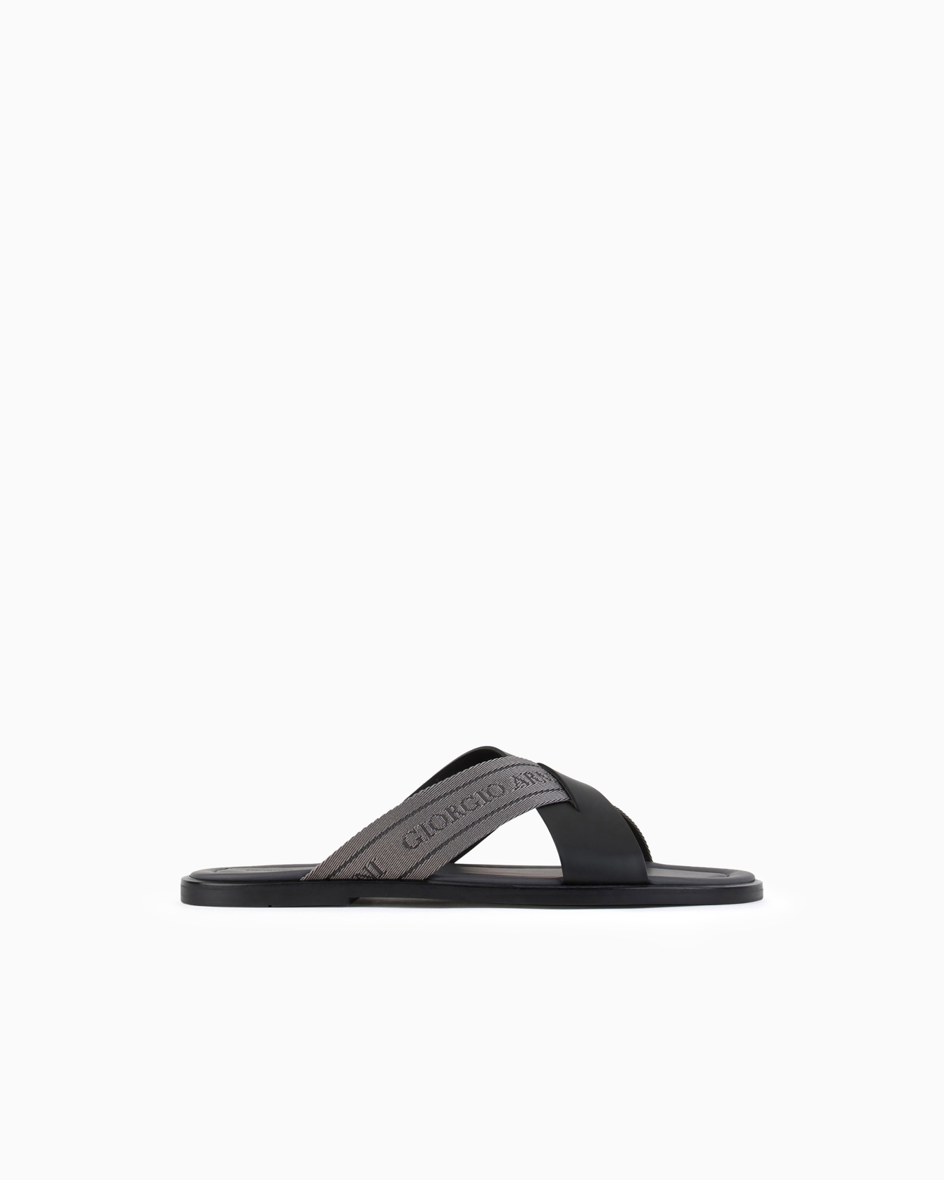 Leather cross sandals with two-toned tape Slide 0