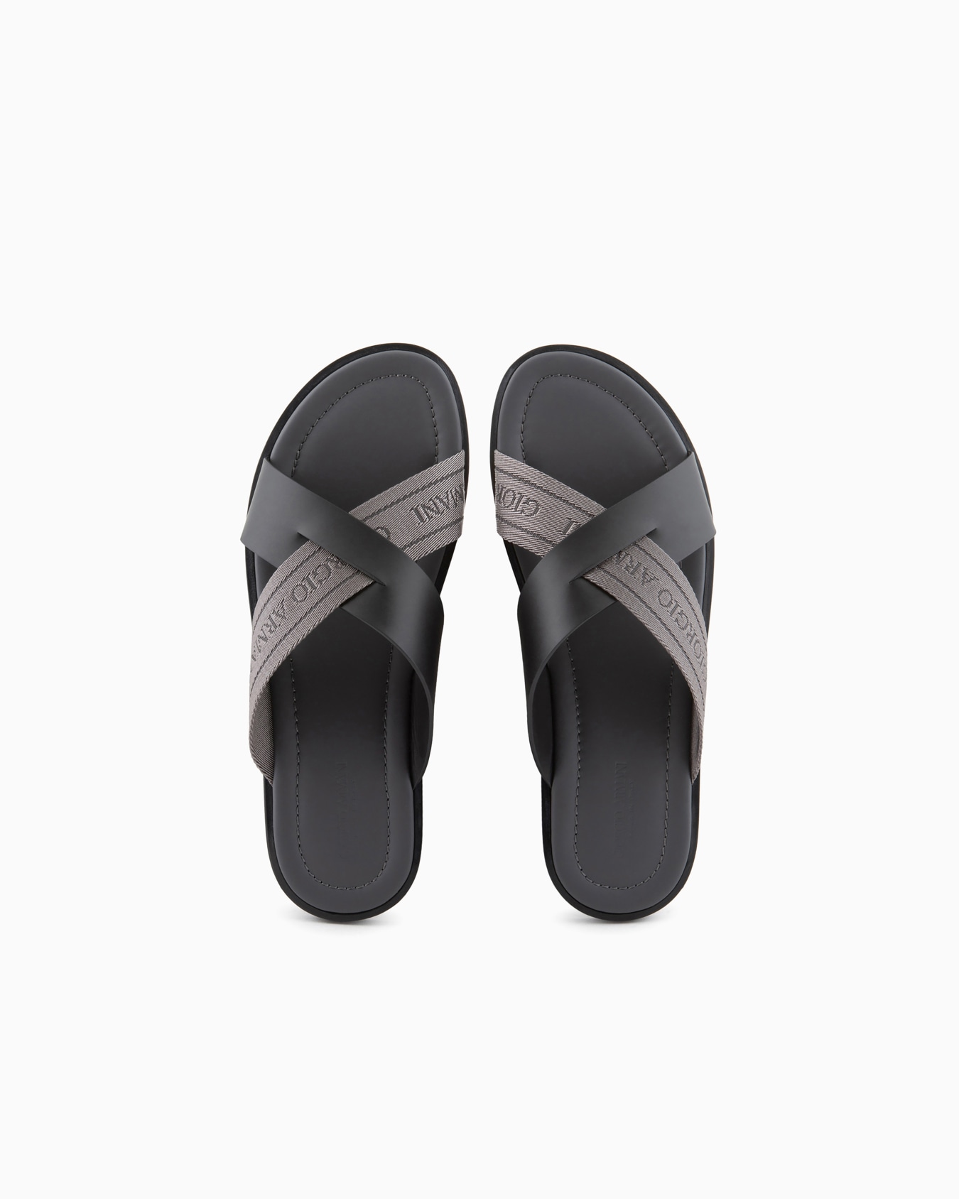Leather cross sandals with two-toned tape Slide 1