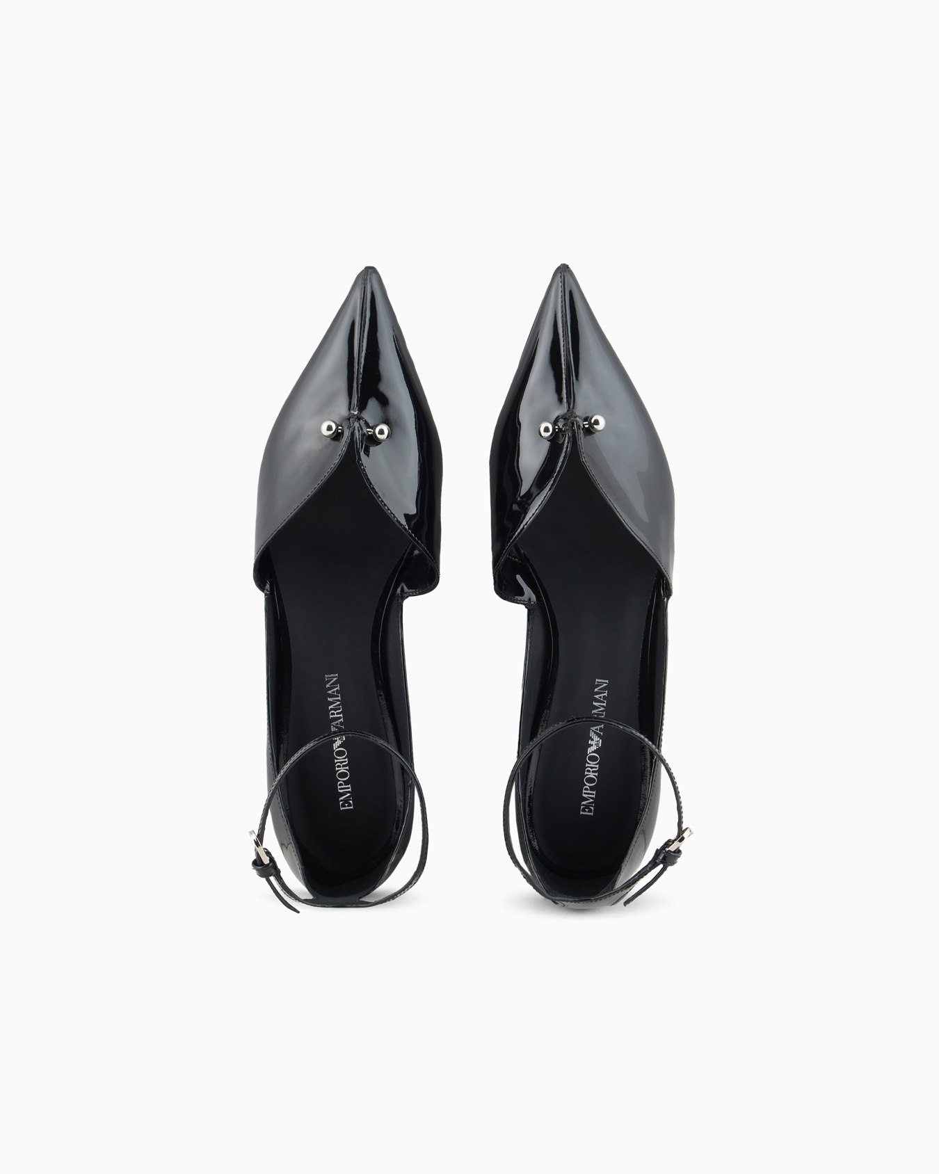 Patent-leather pointed-toe ballerinas with a strap and piercing Slide 3