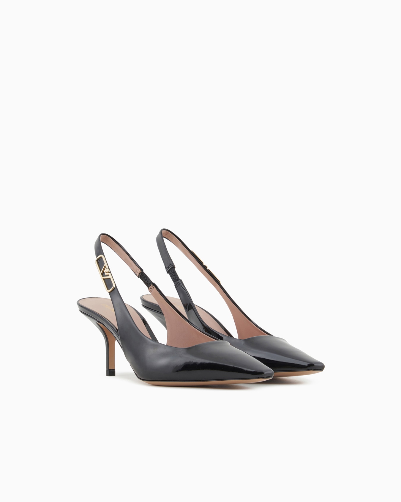 Patent-leather slingback court shoes with eagle plate Slide 1