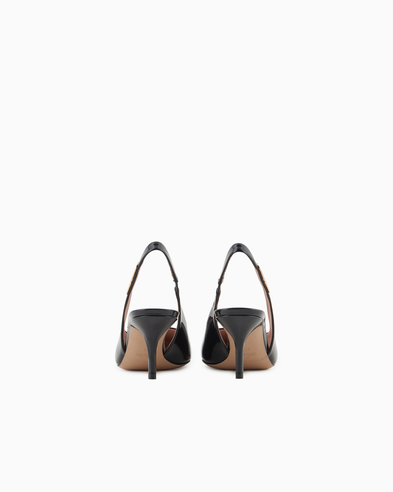 Patent-leather slingback court shoes with eagle plate Slide 2