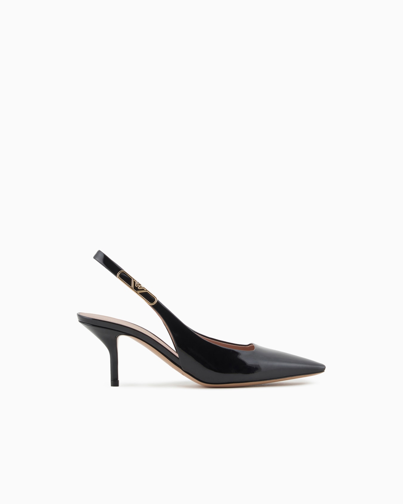Patent-leather slingback court shoes with eagle plate Slide 0