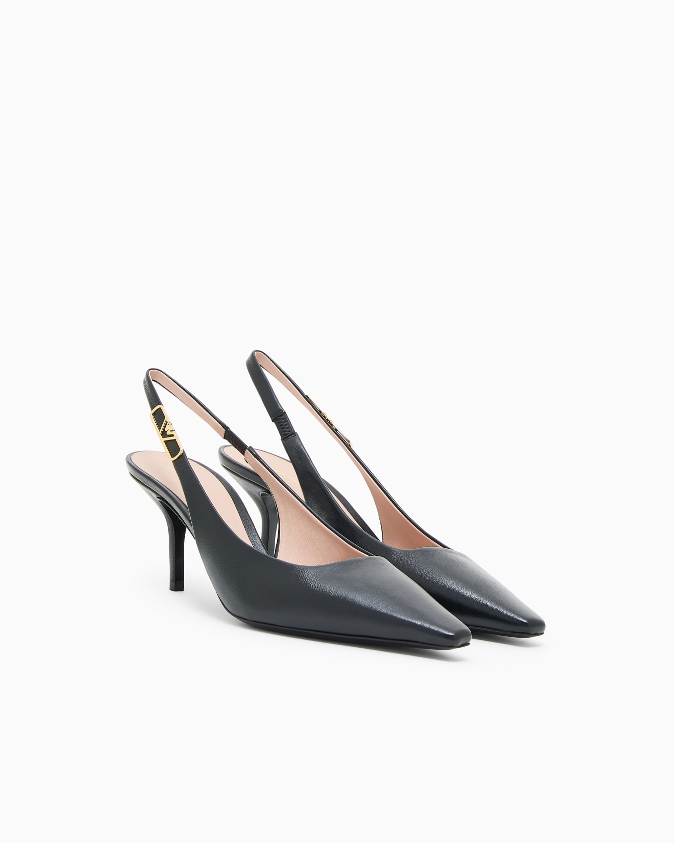 Nappa-leather slingback court shoes with eagle plate Slide 1