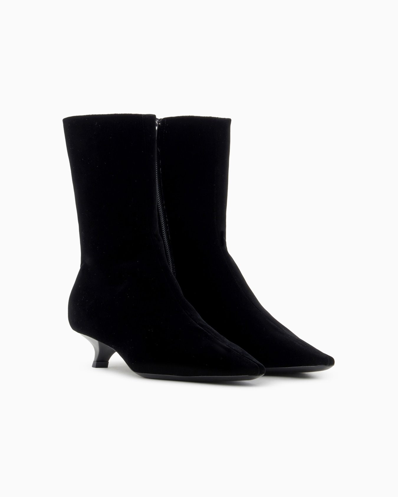 Velvet ankle boots with a kitten heel Slide 1