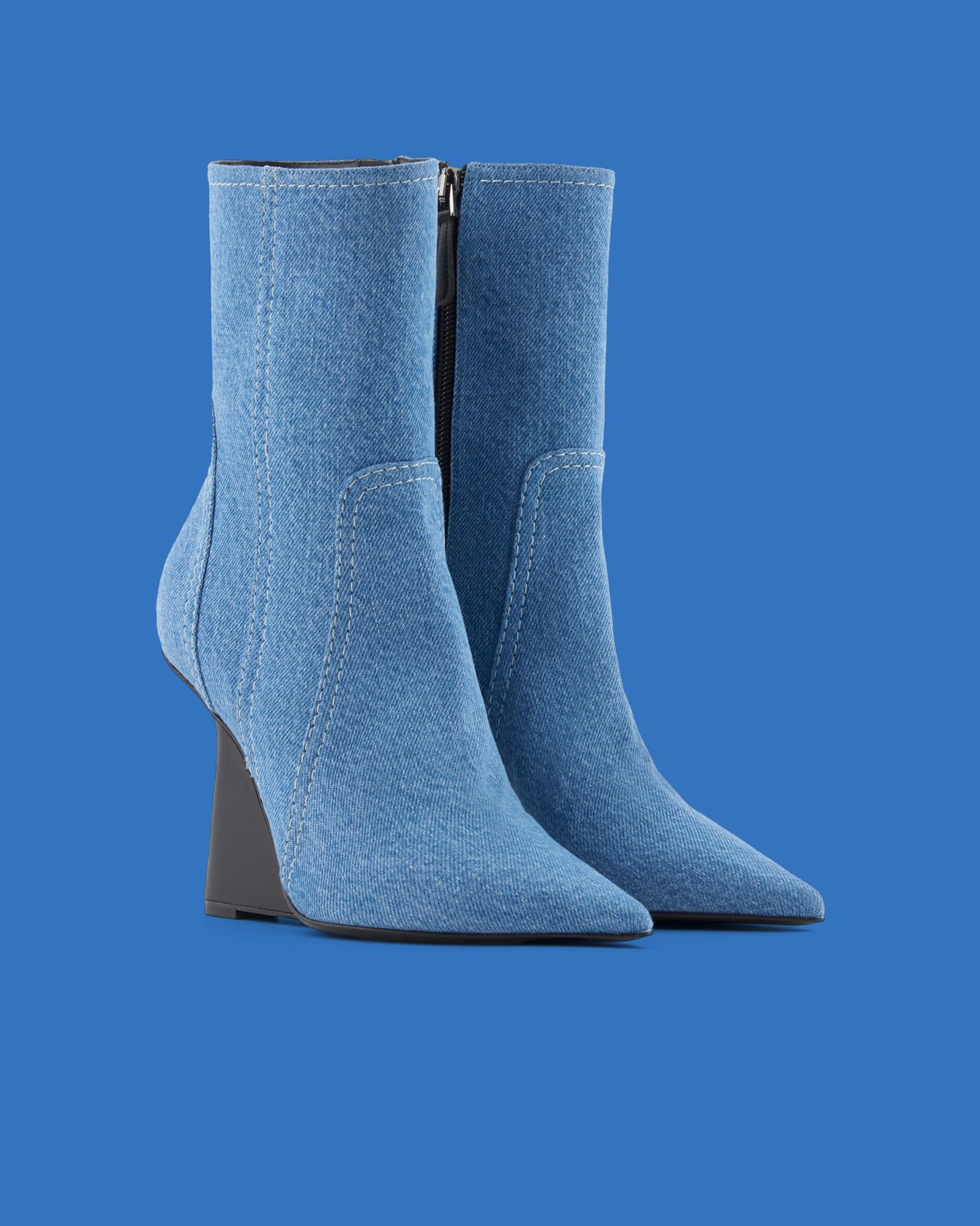 ASV Black Blue capsule collection washed-denim wedge ankle boots Slide 1