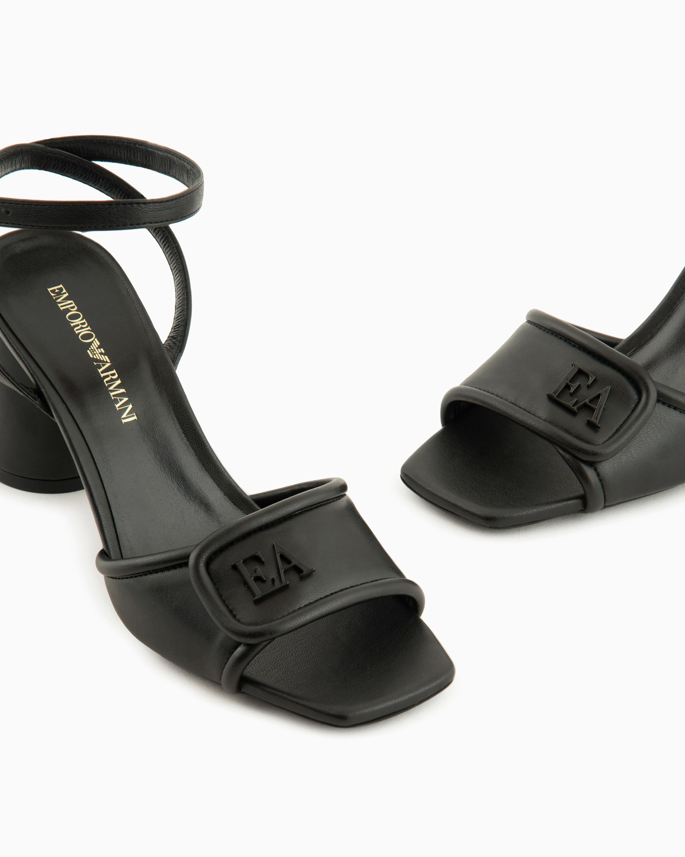 Nappa-leather heeled sandals with EA logo Slide 3