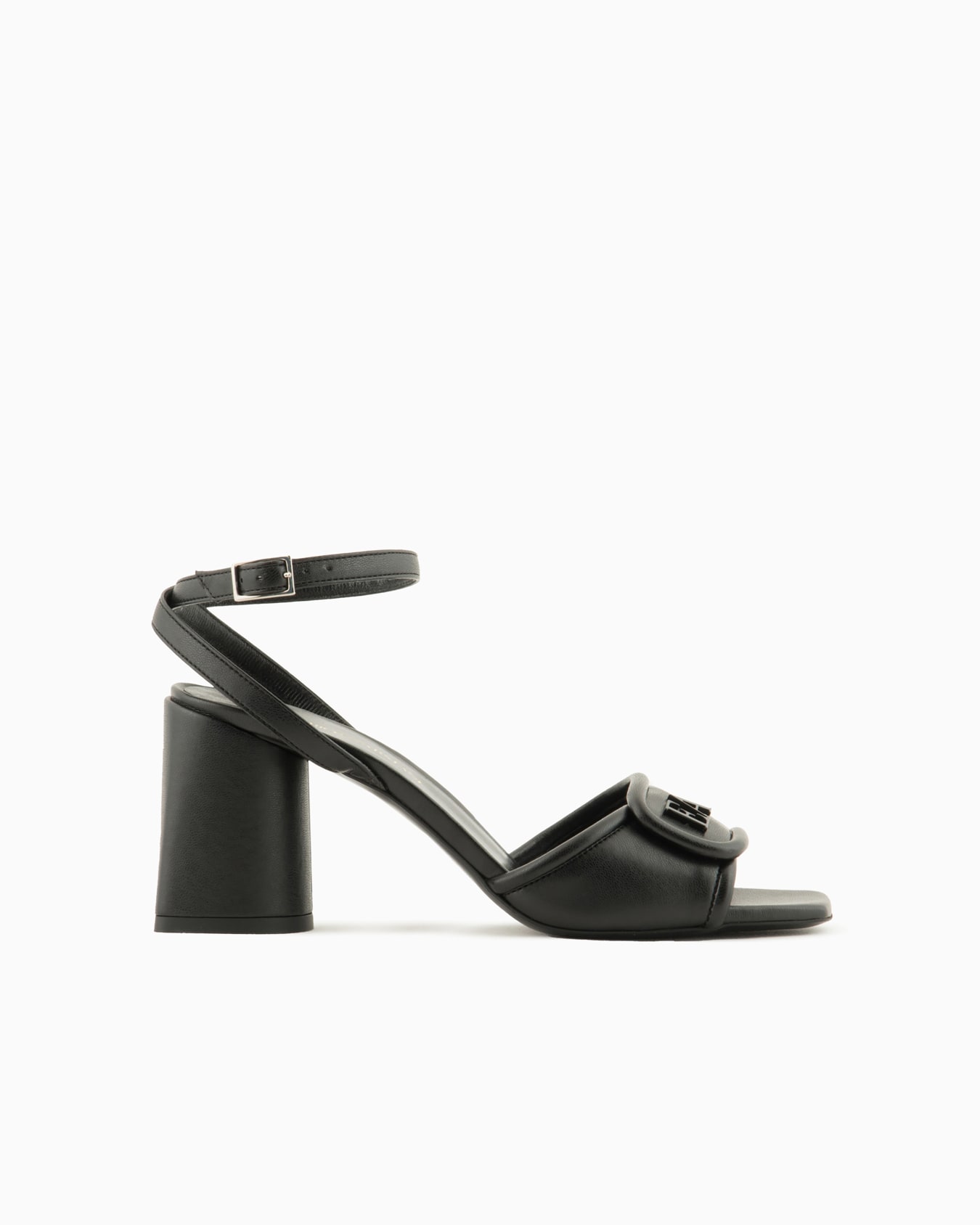 Nappa-leather heeled sandals with EA logo Slide 0