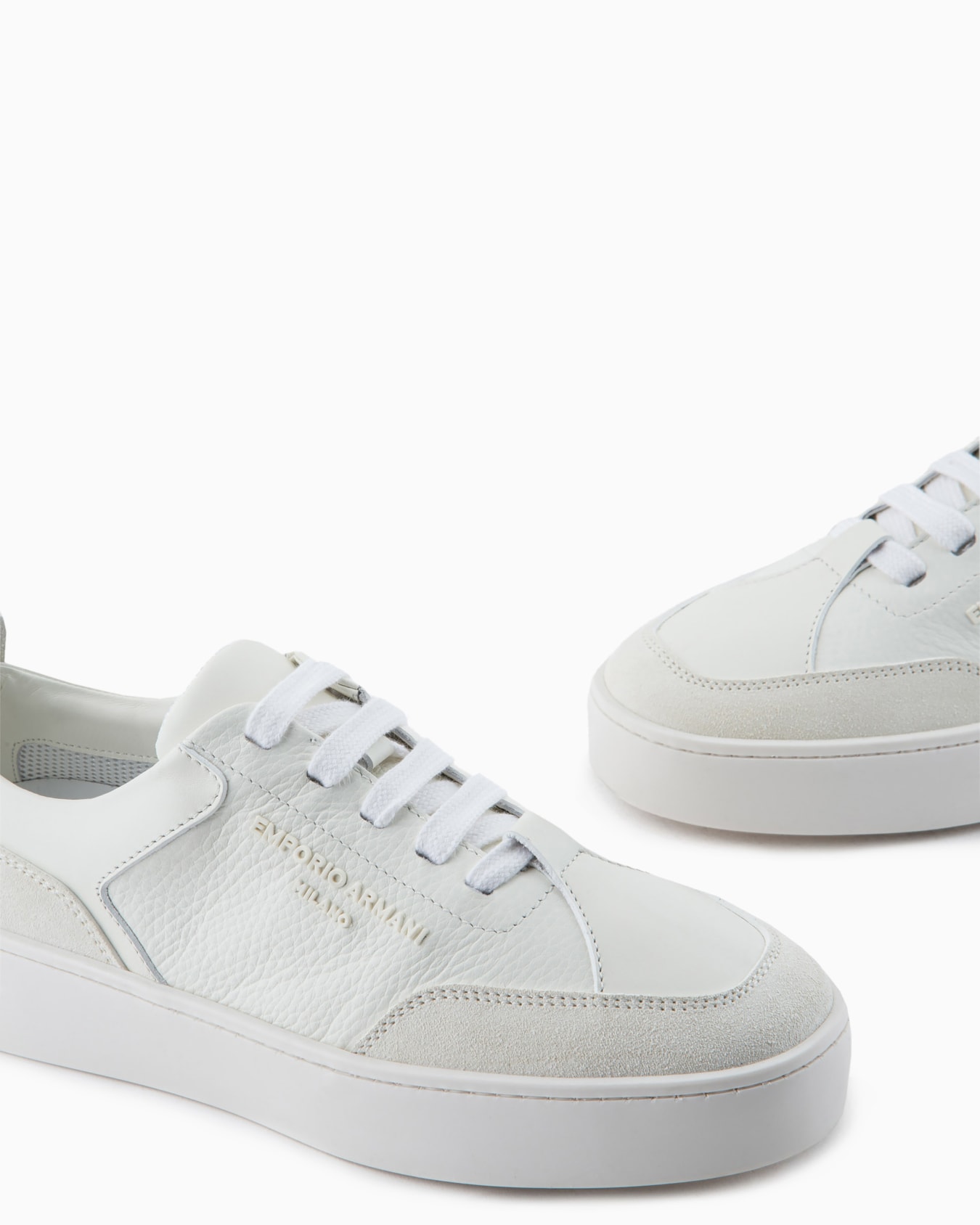 Leather sneakers with suede details and embossed logo Slide 4