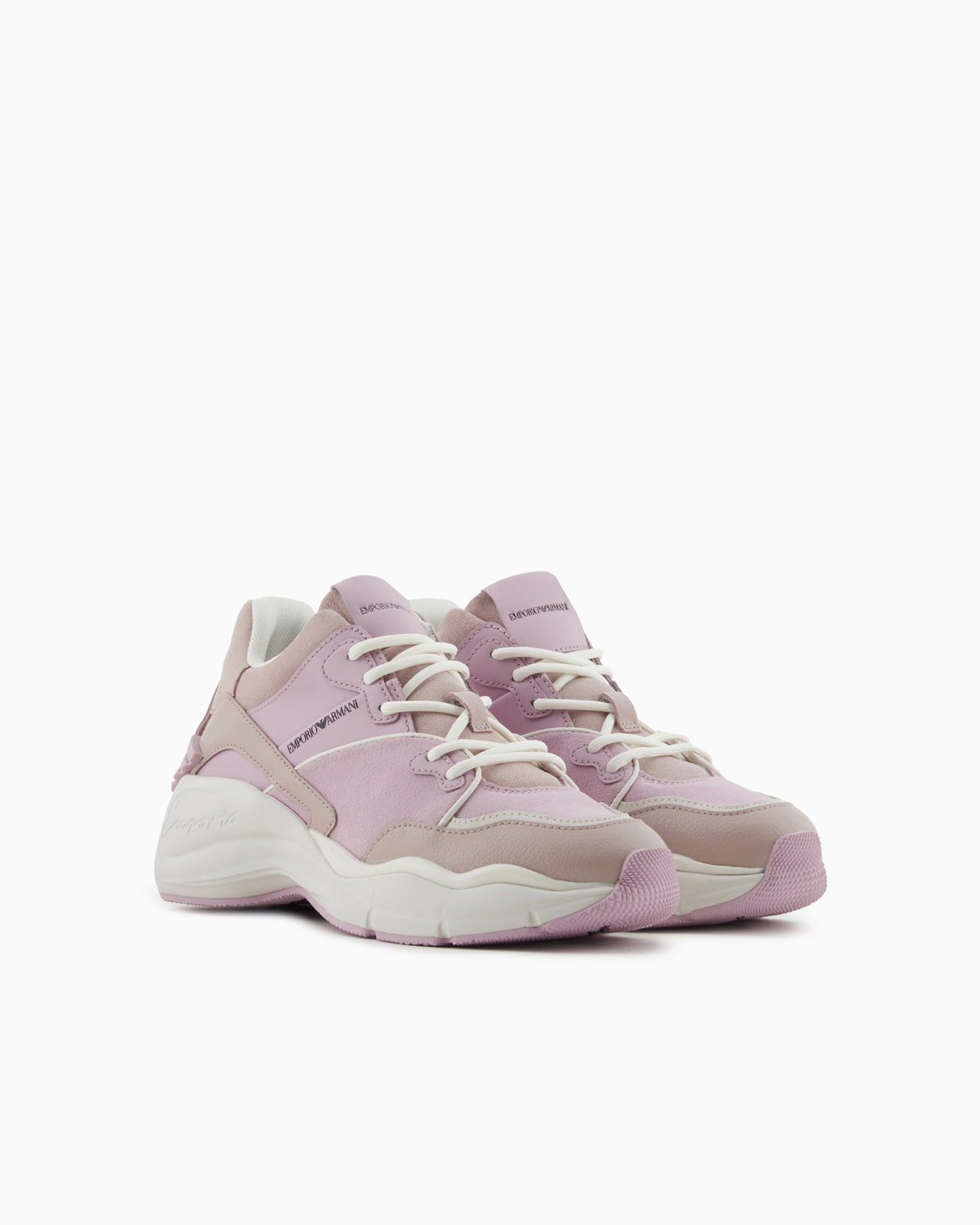 Leather and suede sneakers with oversized sole Slide 1