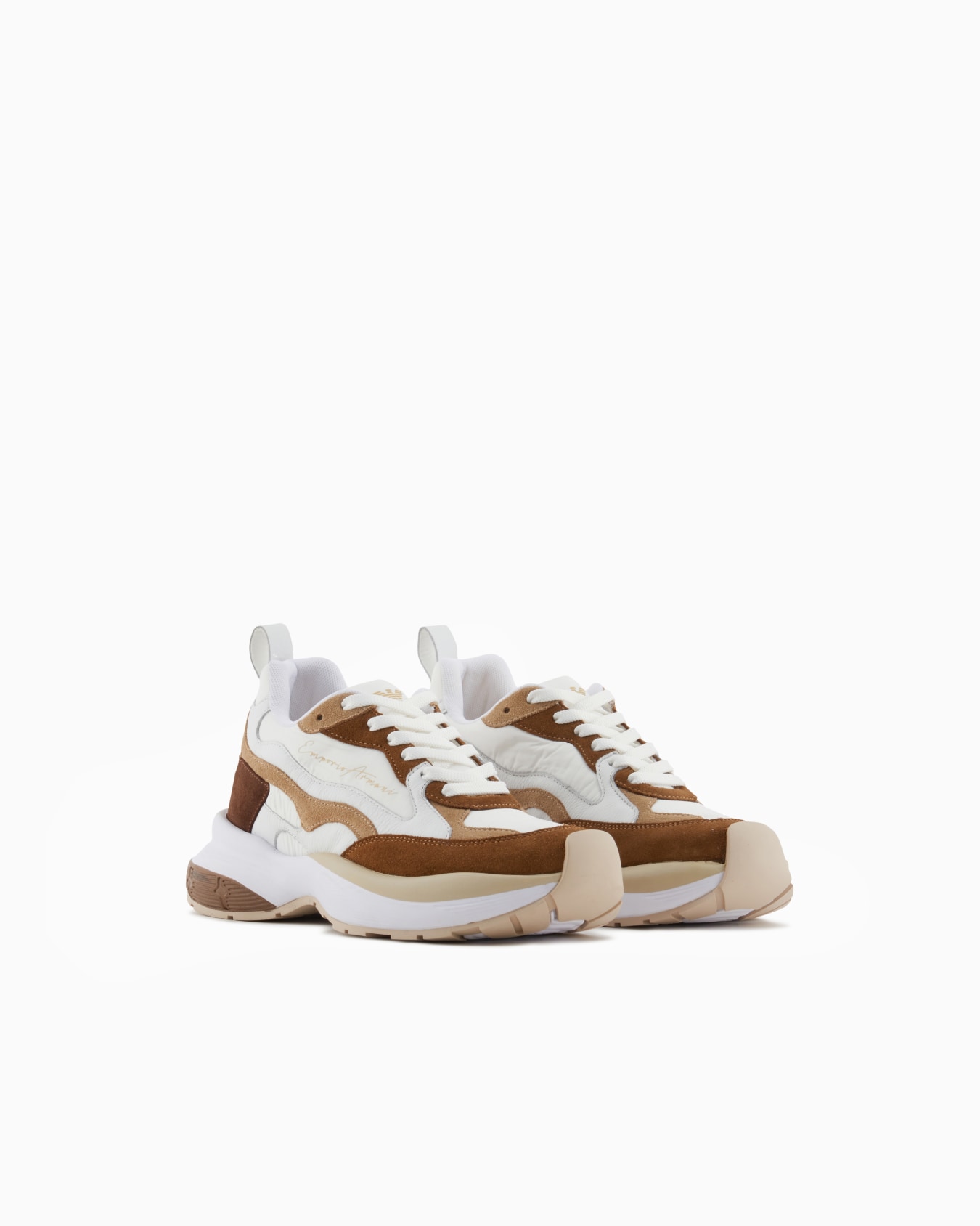 Mesh sneakers with laminated details and signature logo Slide 1
