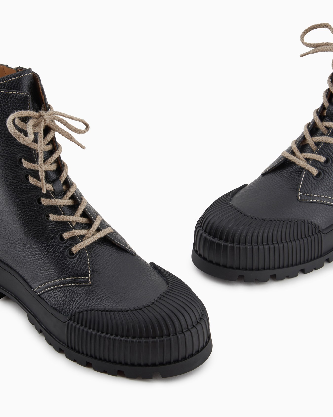 Tumbled-leather lace-up ankle boots with rubber details Slide 3