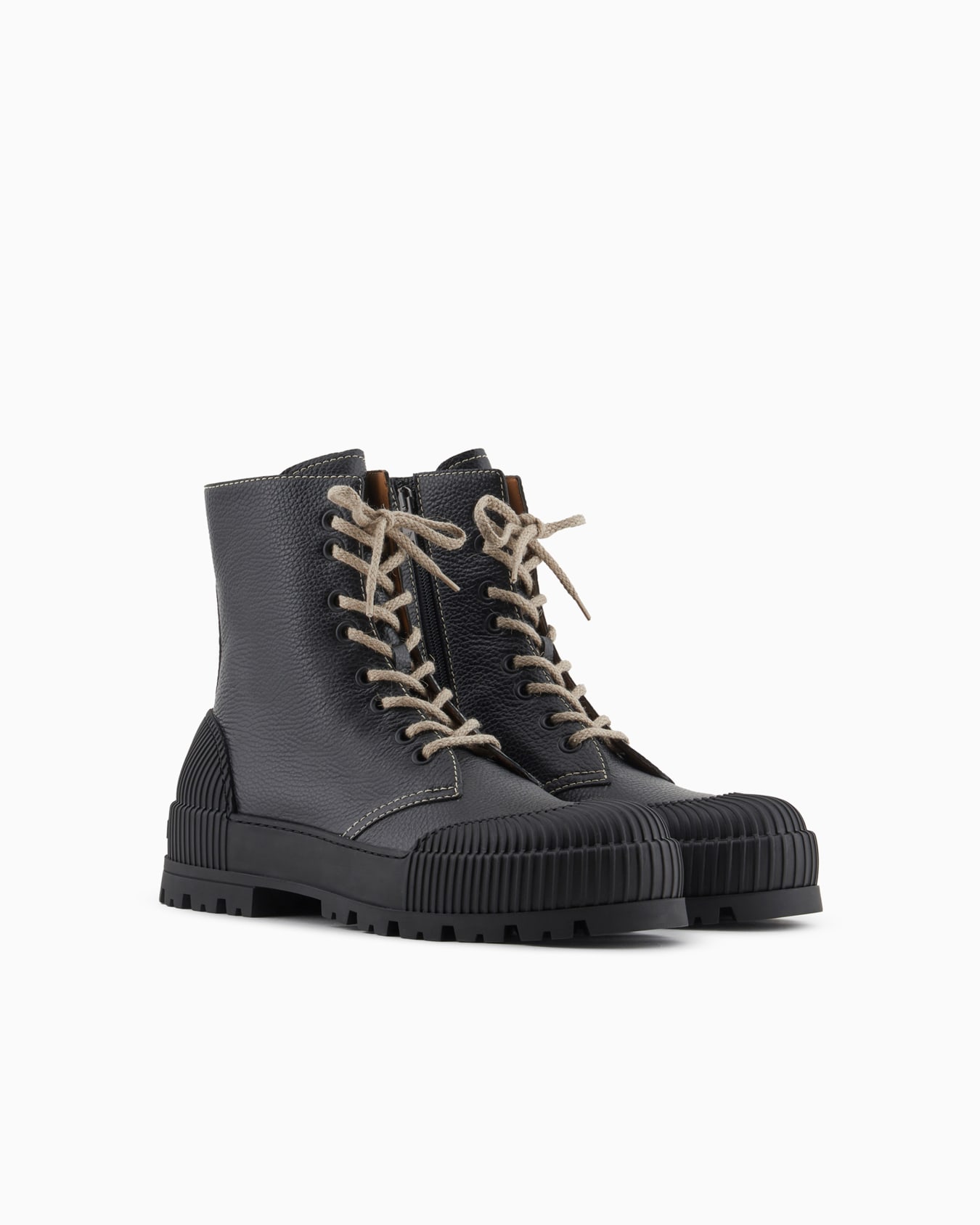 Tumbled-leather lace-up ankle boots with rubber details Slide 1