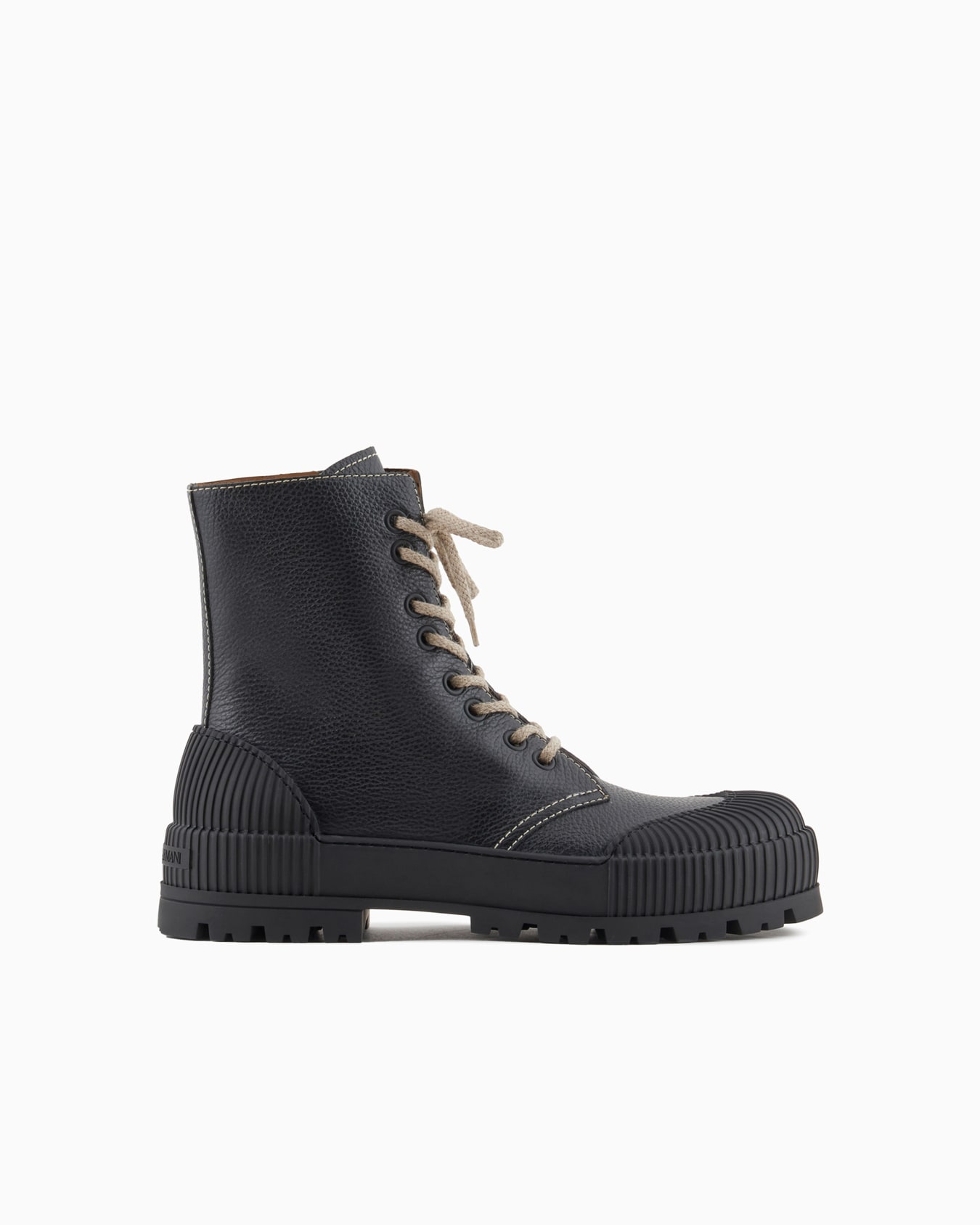 Tumbled-leather lace-up ankle boots with rubber details Slide 0