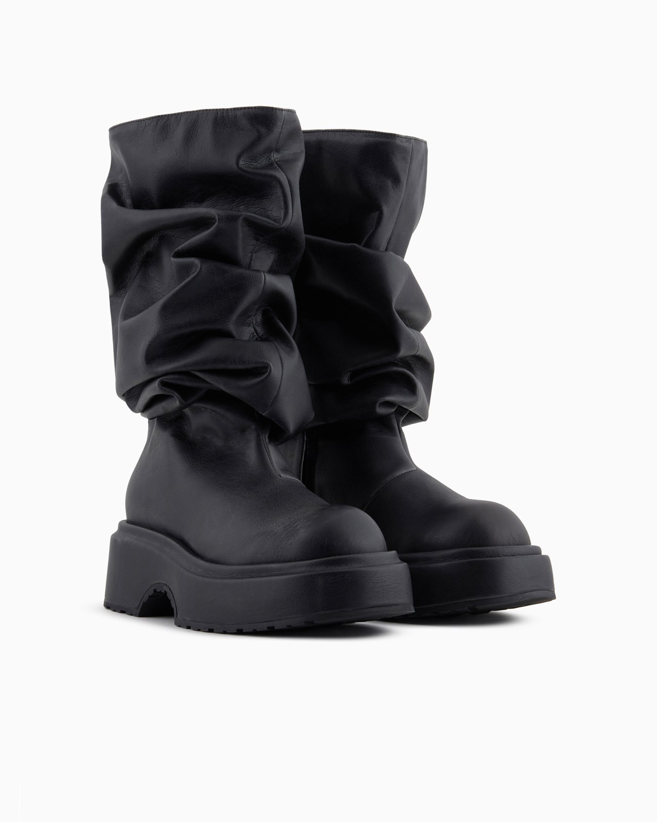 Nappa leather-look chunky boots with draping Slide 1