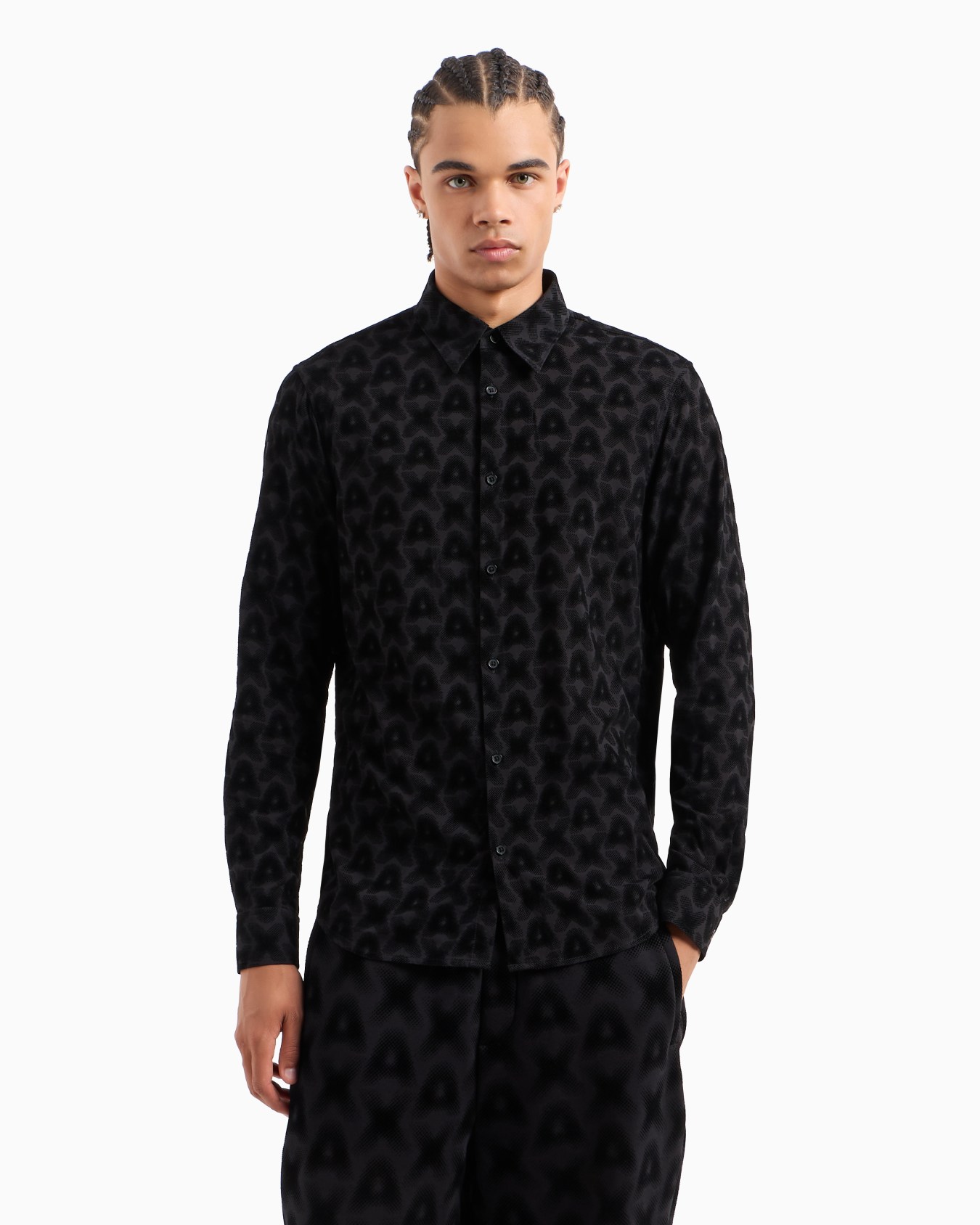 Regular fit shirt in satin stretch cotton Slide 1