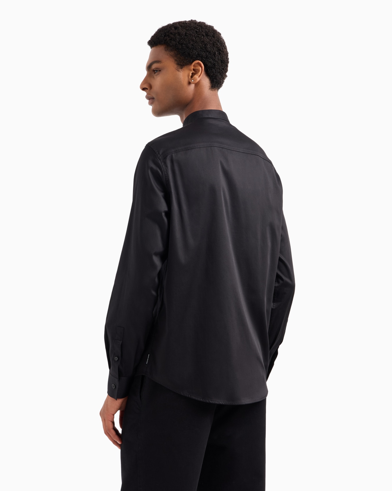 Camicia regular fit in cotone stretch con collo alla coreana Slide 2